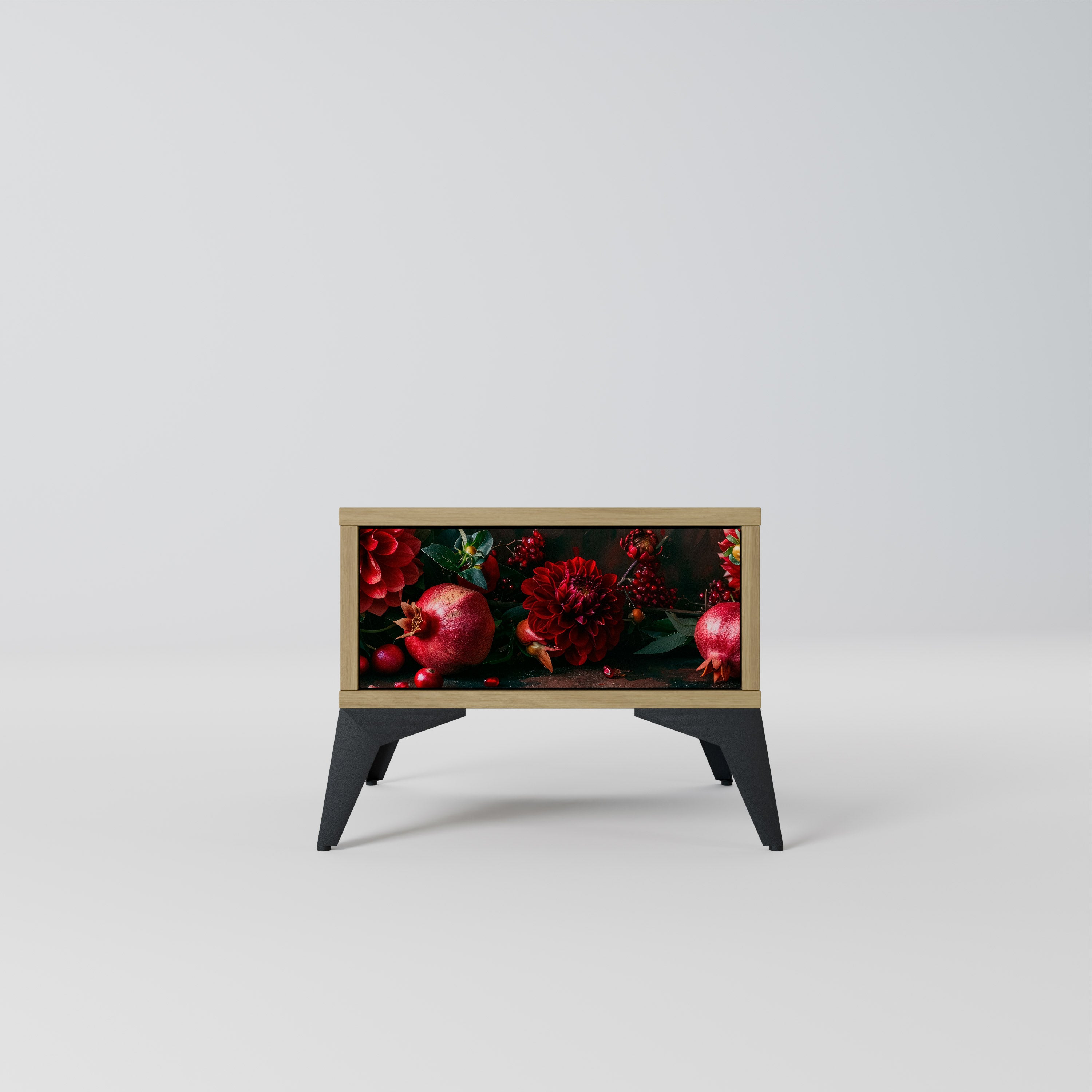DAHLIAS AND POMEGRANATES Nightstand in Oak Effect