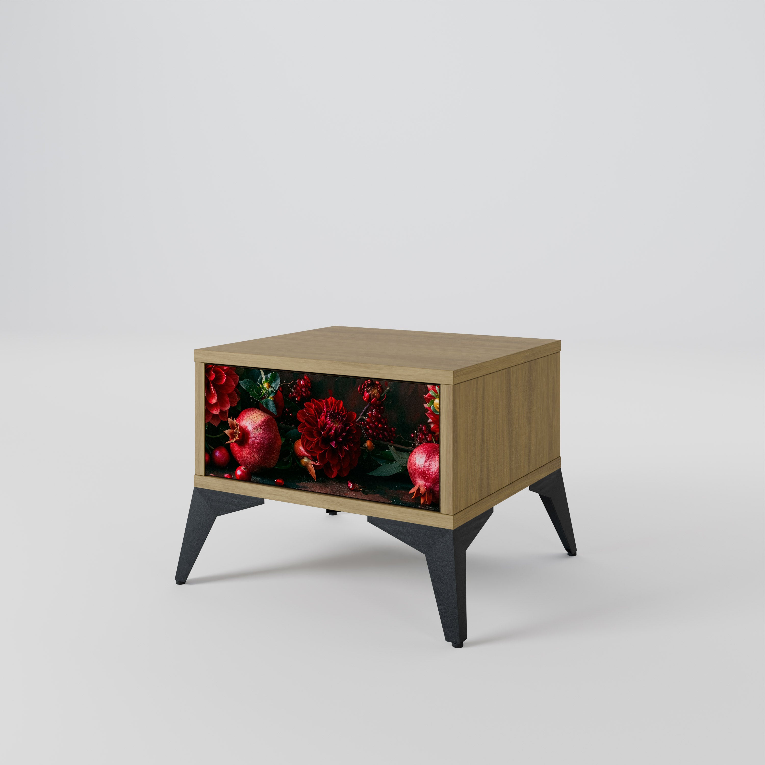 DAHLIAS AND POMEGRANATES Nightstand in Oak Effect