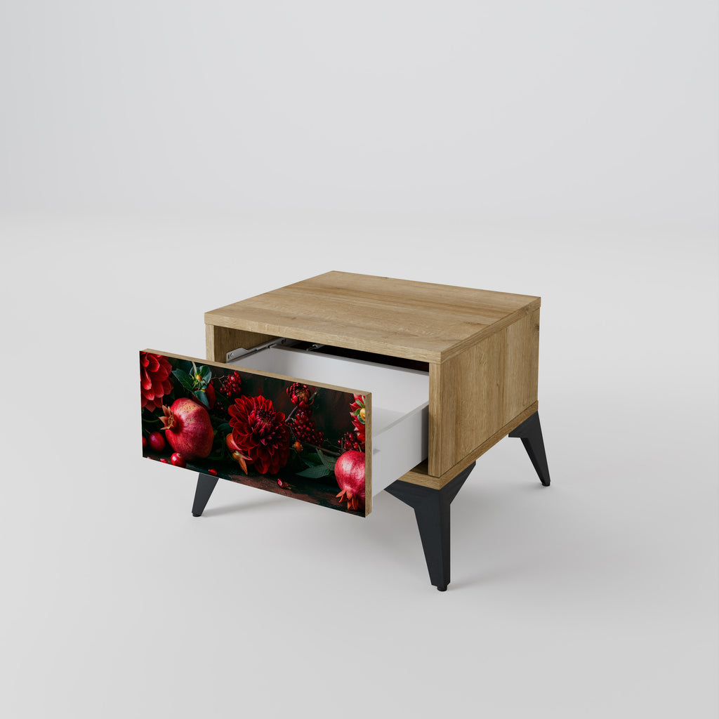 DAHLIAS AND POMEGRANATES Nightstand in Oak Effect