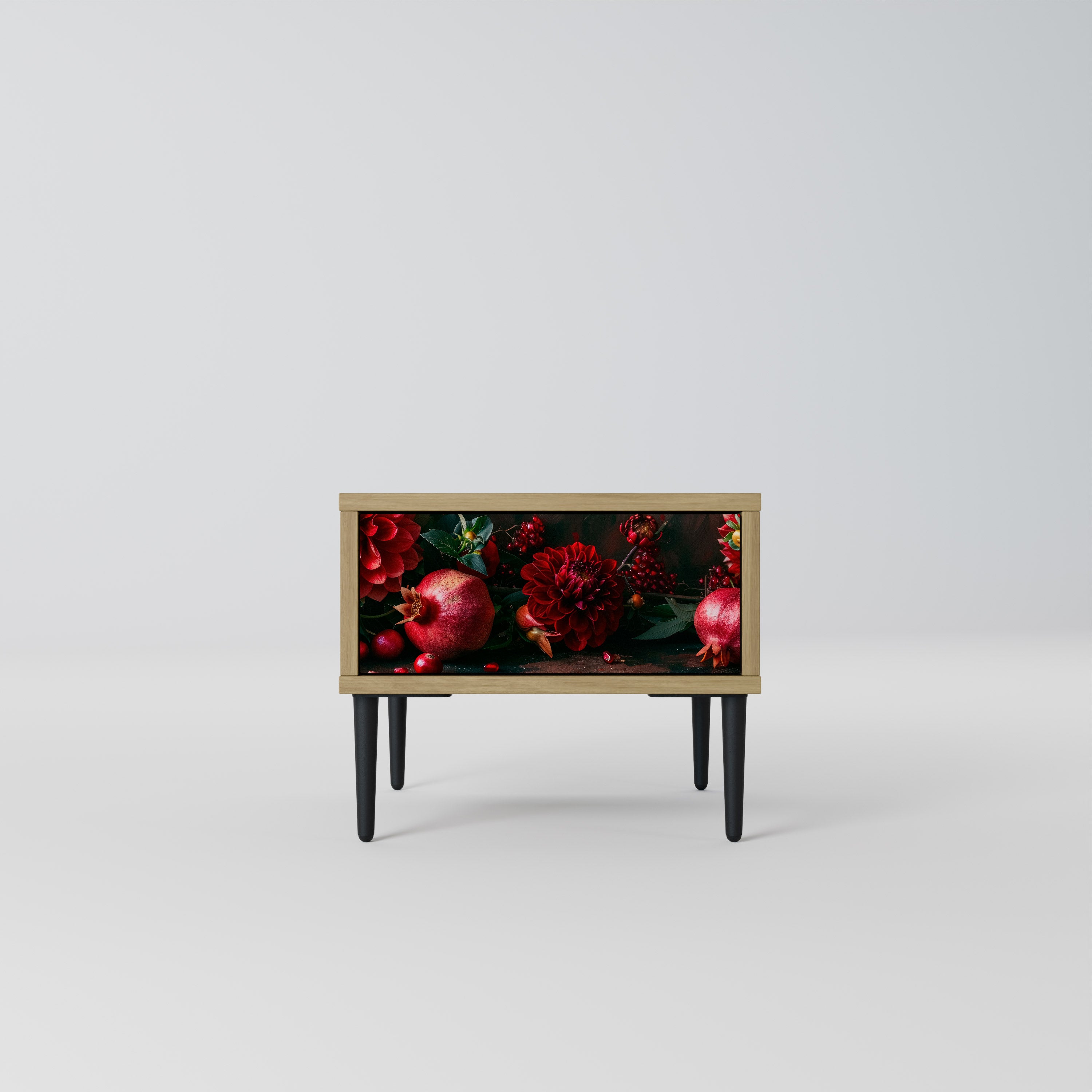 DAHLIAS AND POMEGRANATES Nightstand in Oak Effect