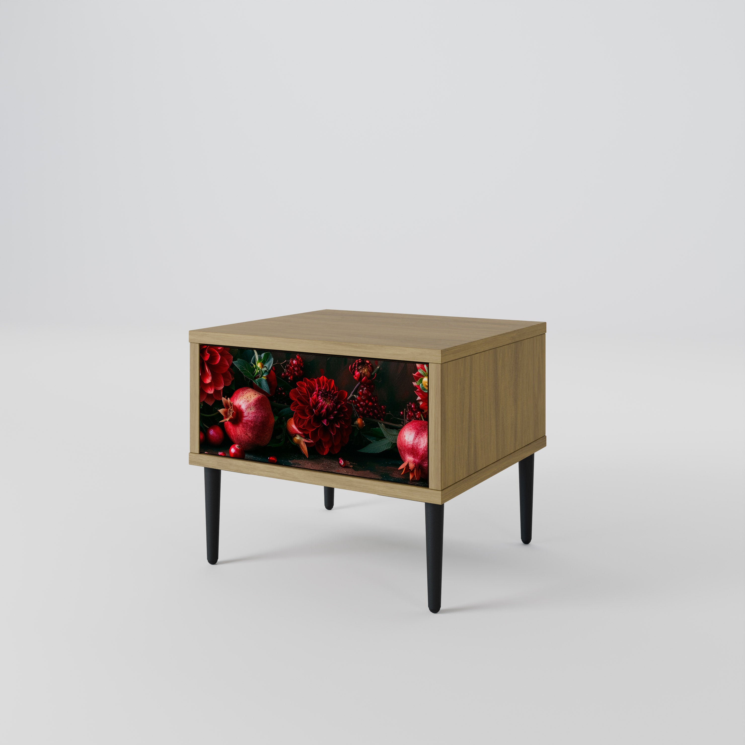 DAHLIAS AND POMEGRANATES Nightstand in Oak Effect