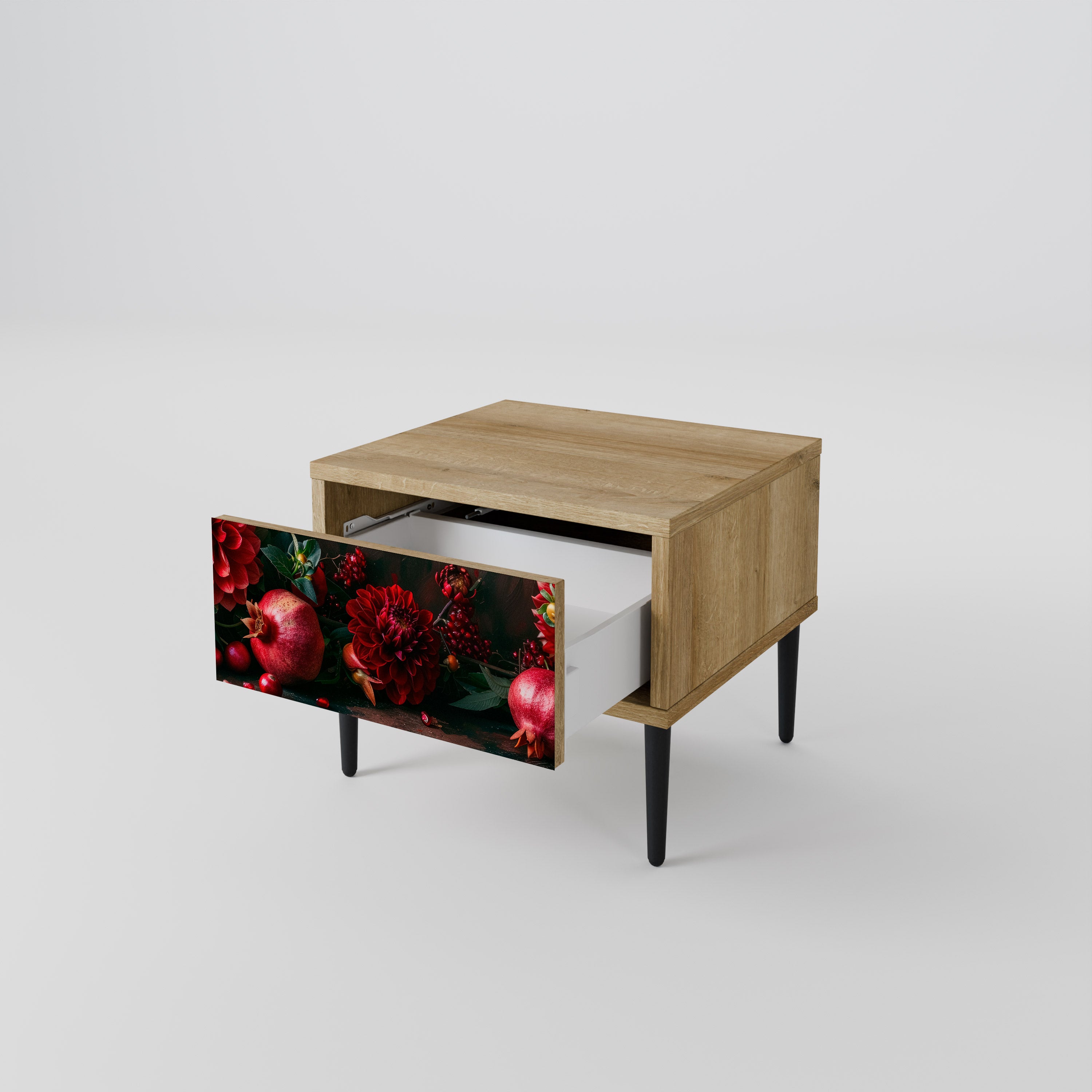 DAHLIAS AND POMEGRANATES Nightstand in Oak Effect