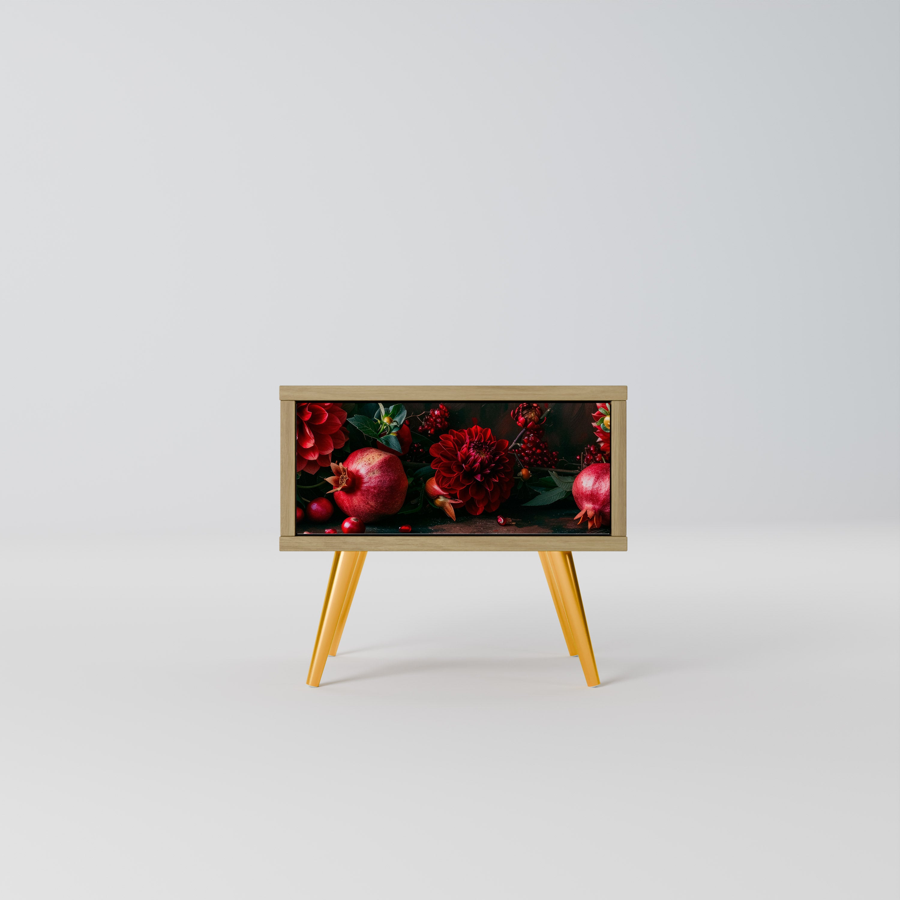 DAHLIAS AND POMEGRANATES Nightstand in Oak Effect