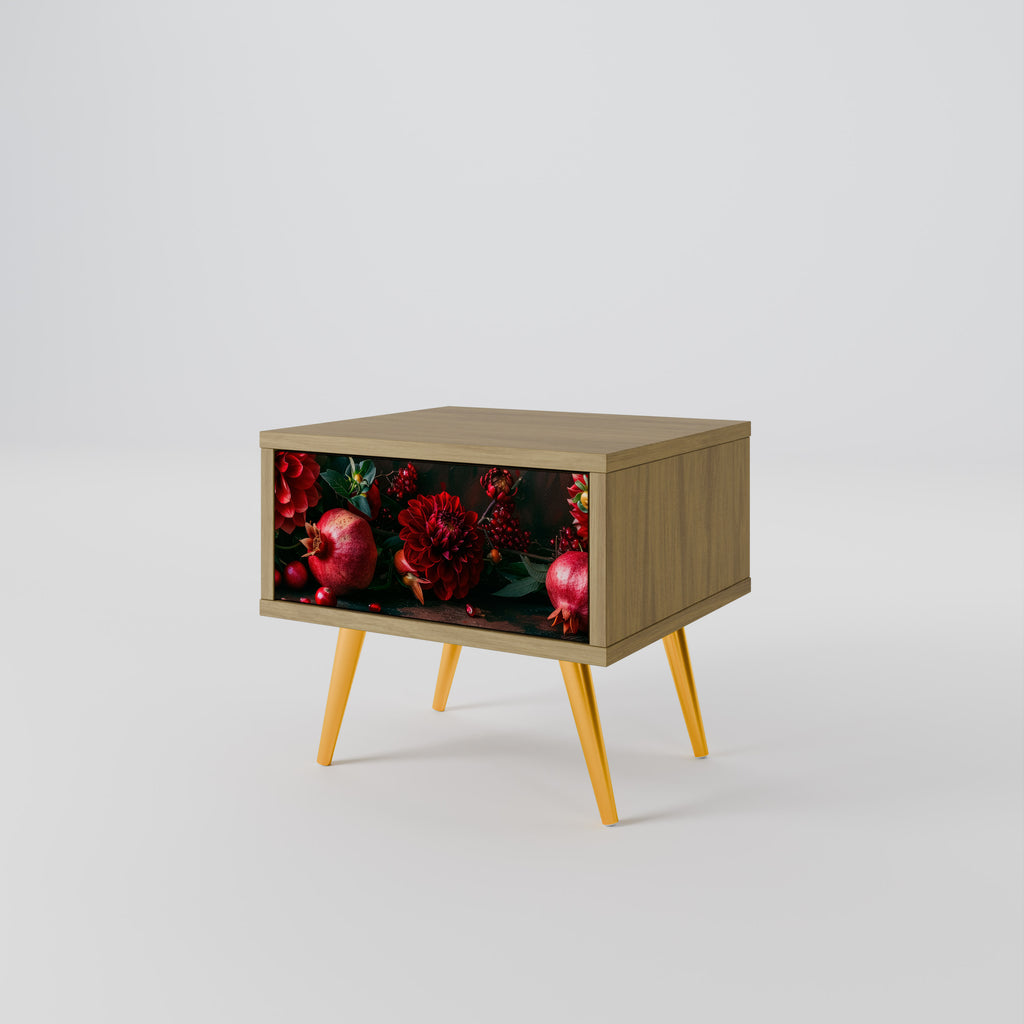 DAHLIAS AND POMEGRANATES Nightstand in Oak Effect