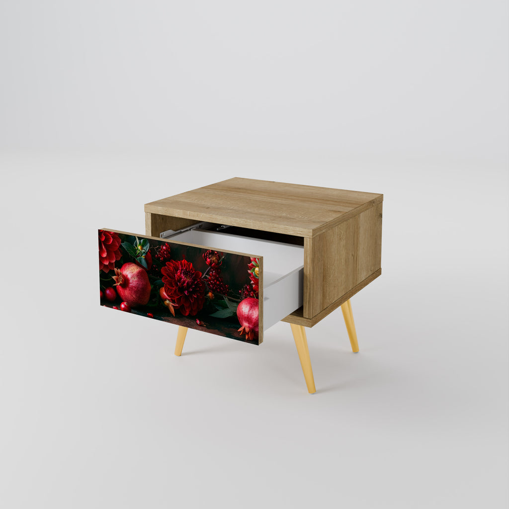 DAHLIAS AND POMEGRANATES Nightstand in Oak Effect