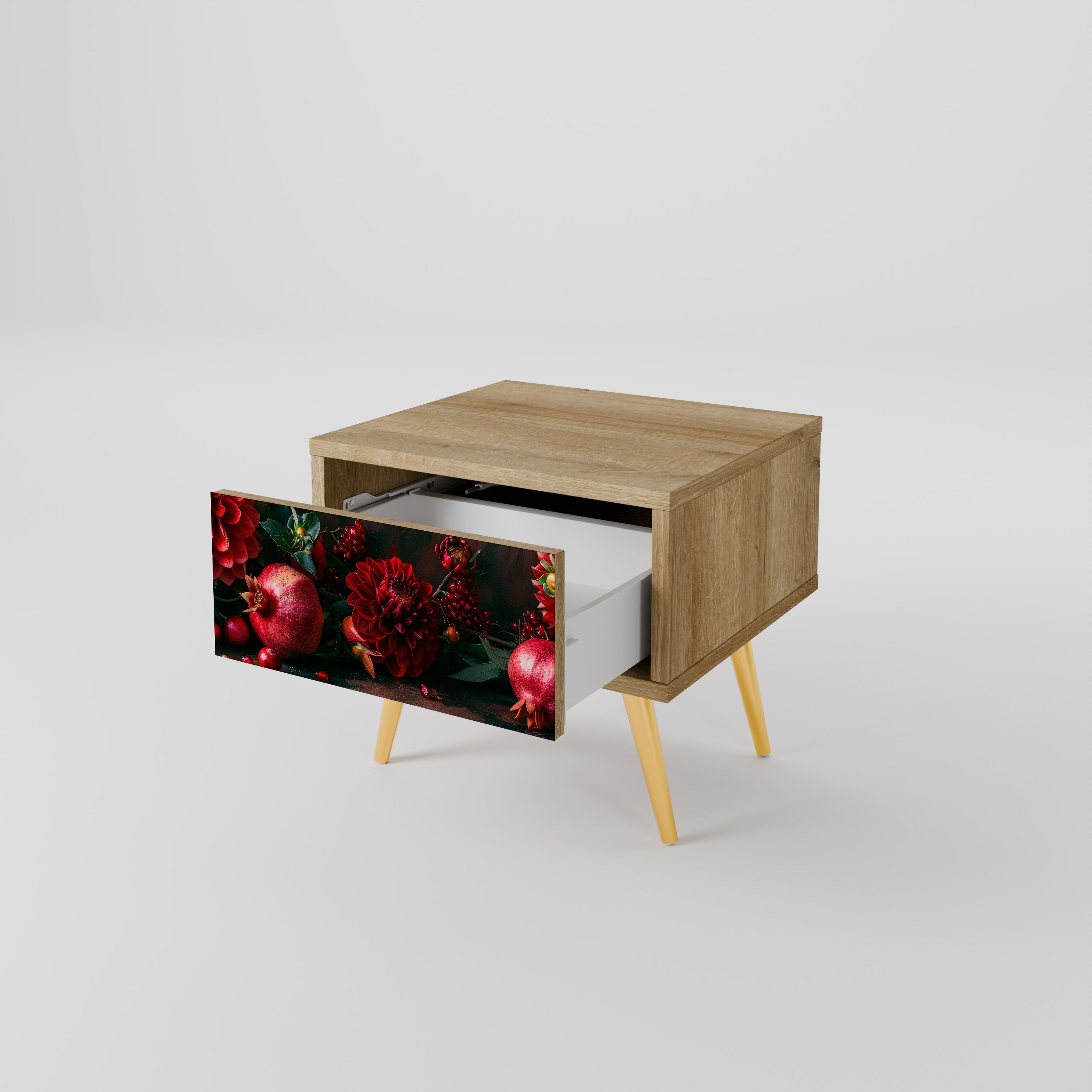 DAHLIAS AND POMEGRANATES Nightstand in Oak Effect