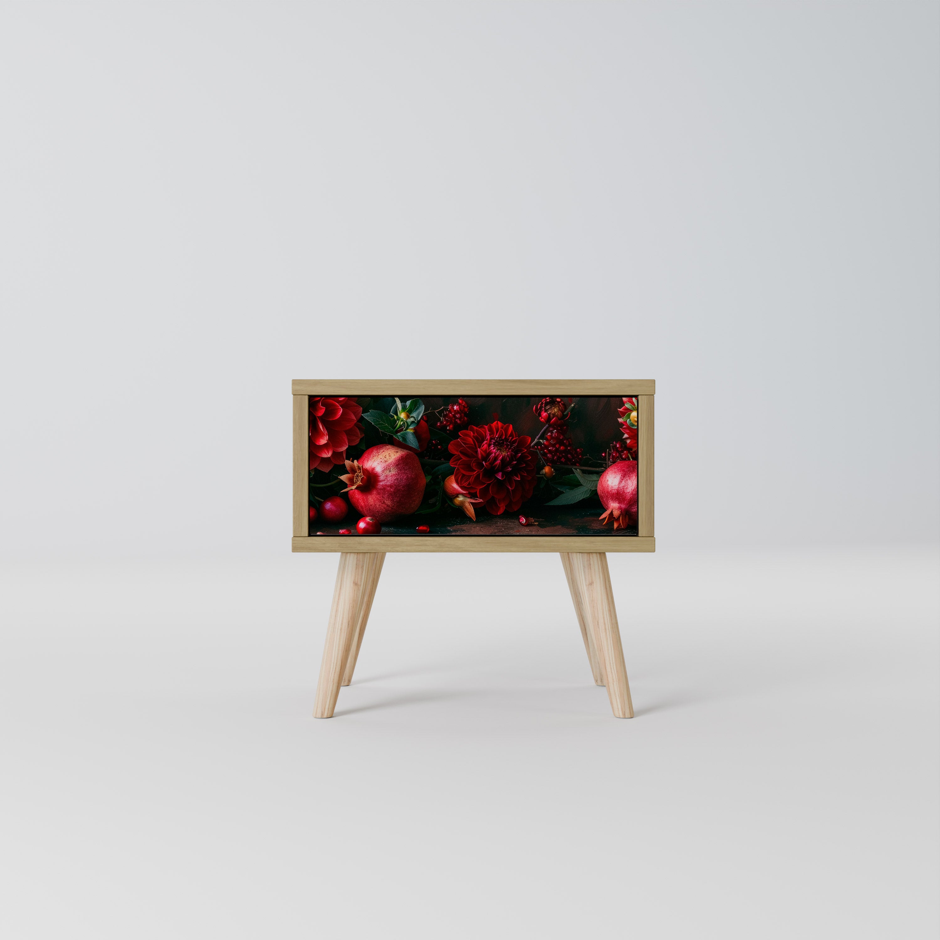 DAHLIAS AND POMEGRANATES Nightstand in Oak Effect