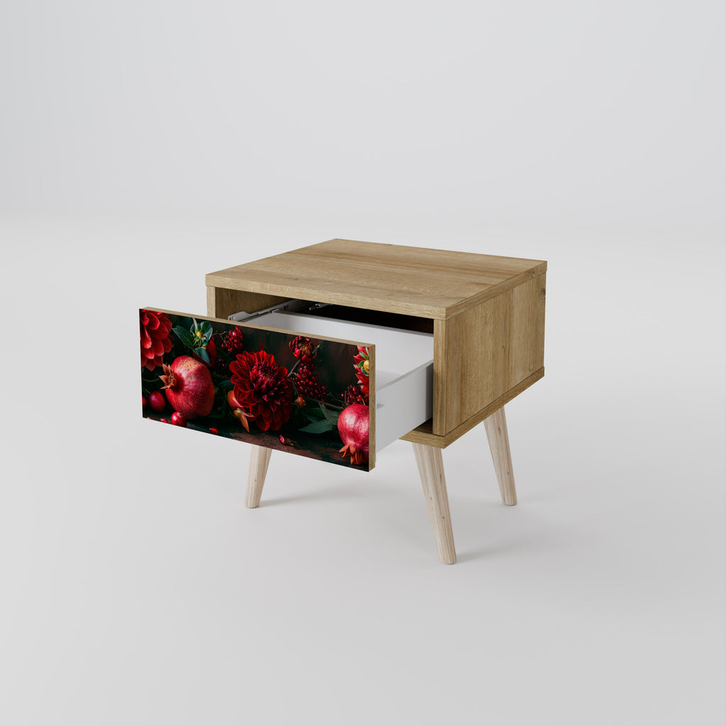 DAHLIAS AND POMEGRANATES Nightstand in Oak Effect