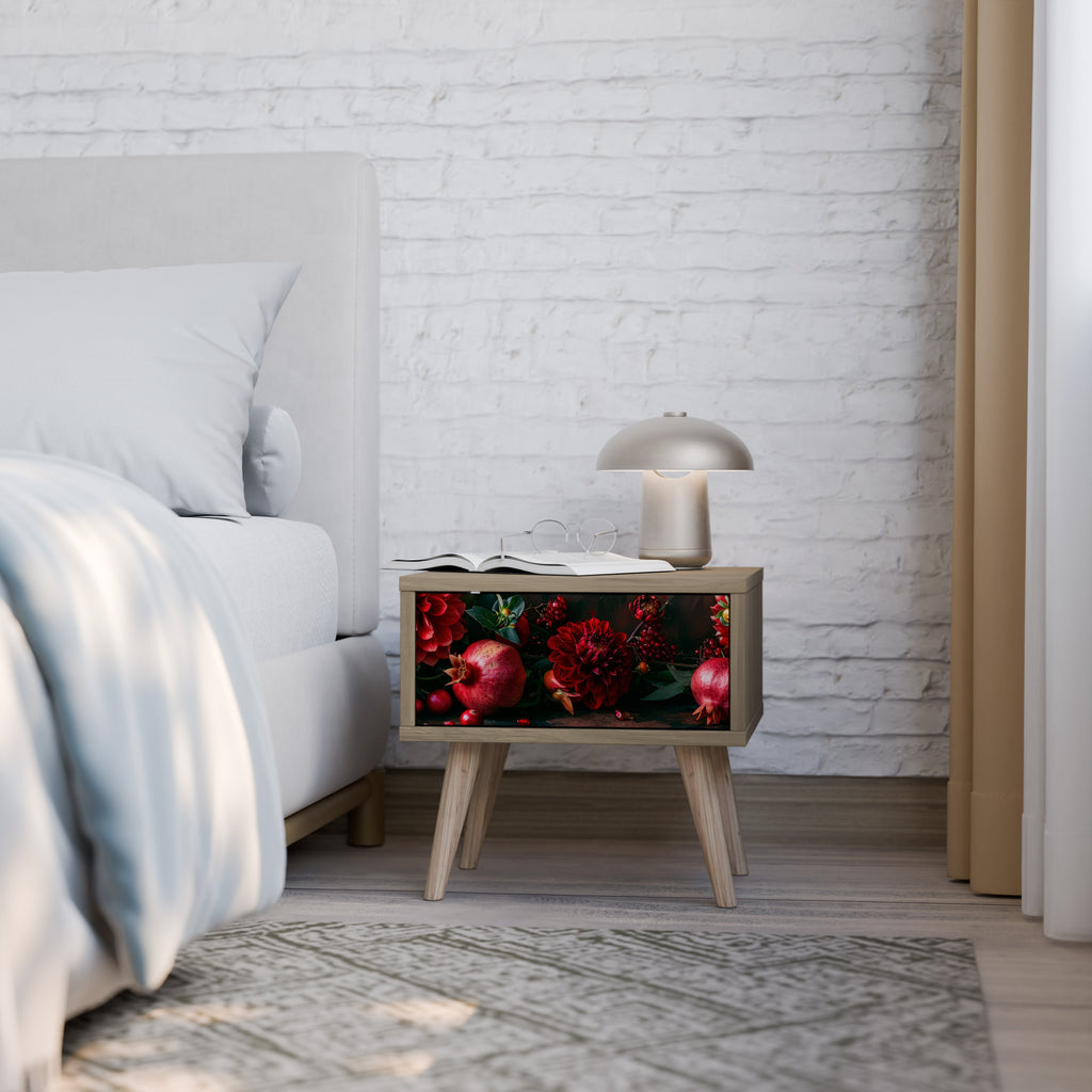 DAHLIAS AND POMEGRANATES Nightstand in Oak Effect