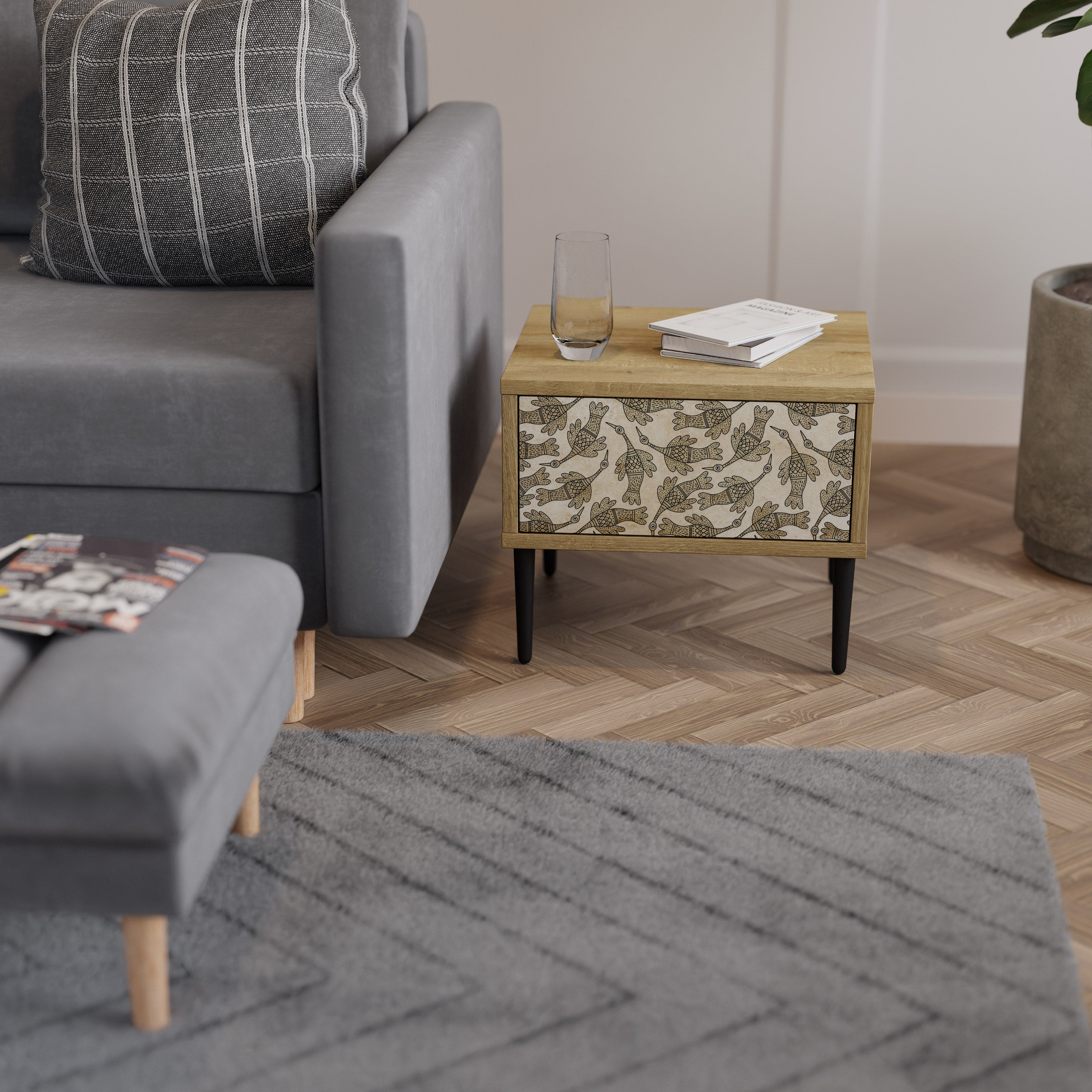 ALMONDINE SONGBIRD Nightstand in Oak Effect