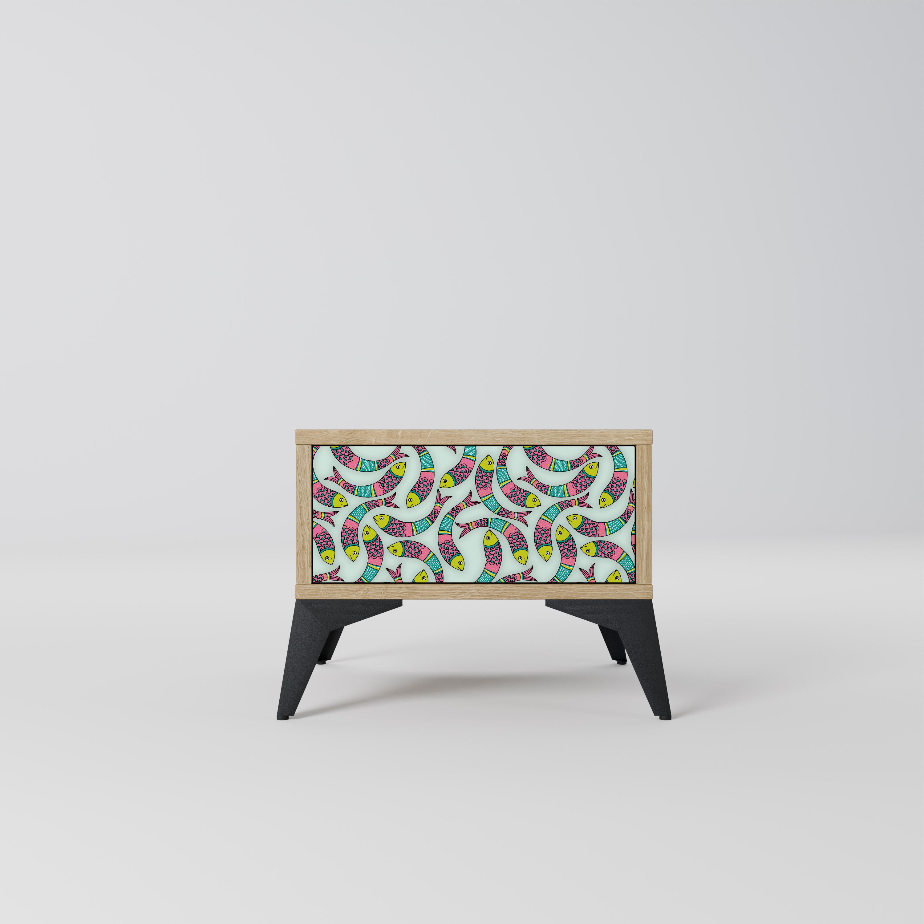 INDIAN FISH Nightstand in Oak Effect