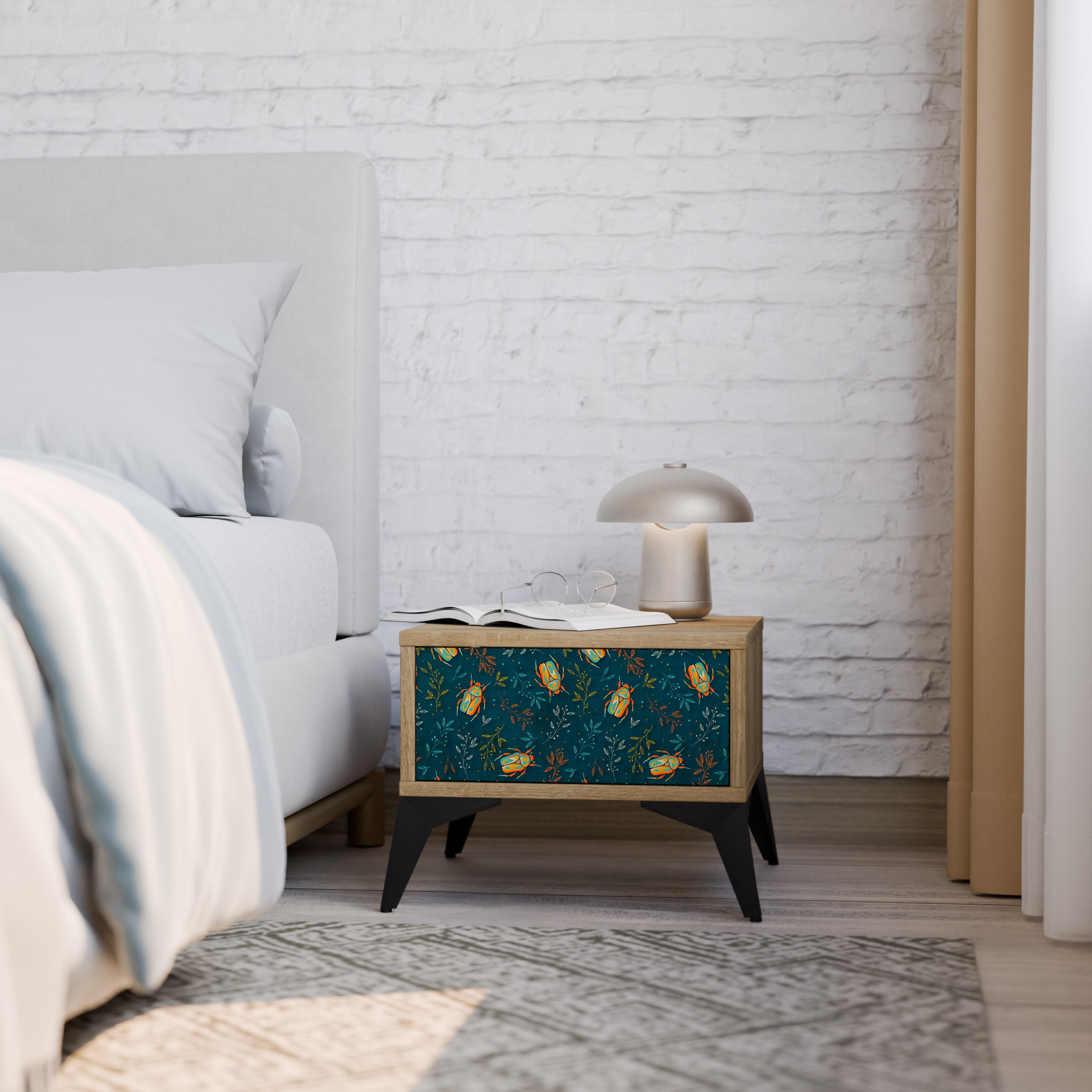 AUTUMN INSECTS Nightstand in Oak Effect