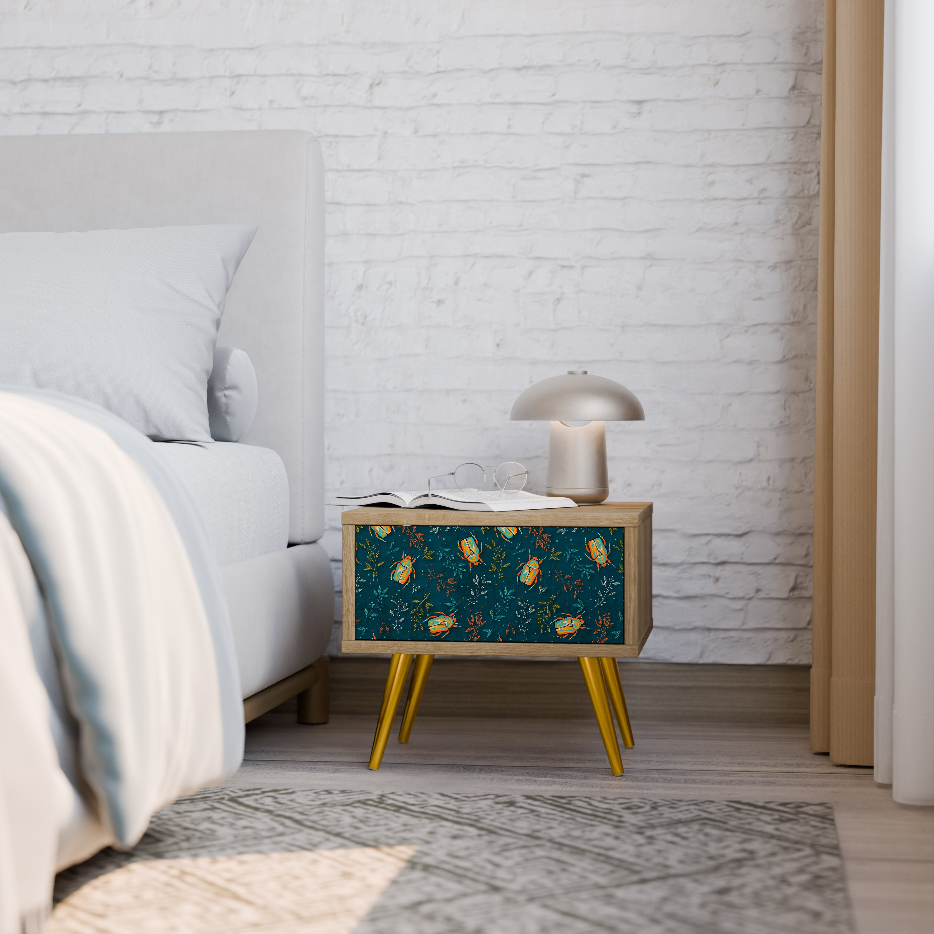 AUTUMN INSECTS Nightstand in Oak Effect