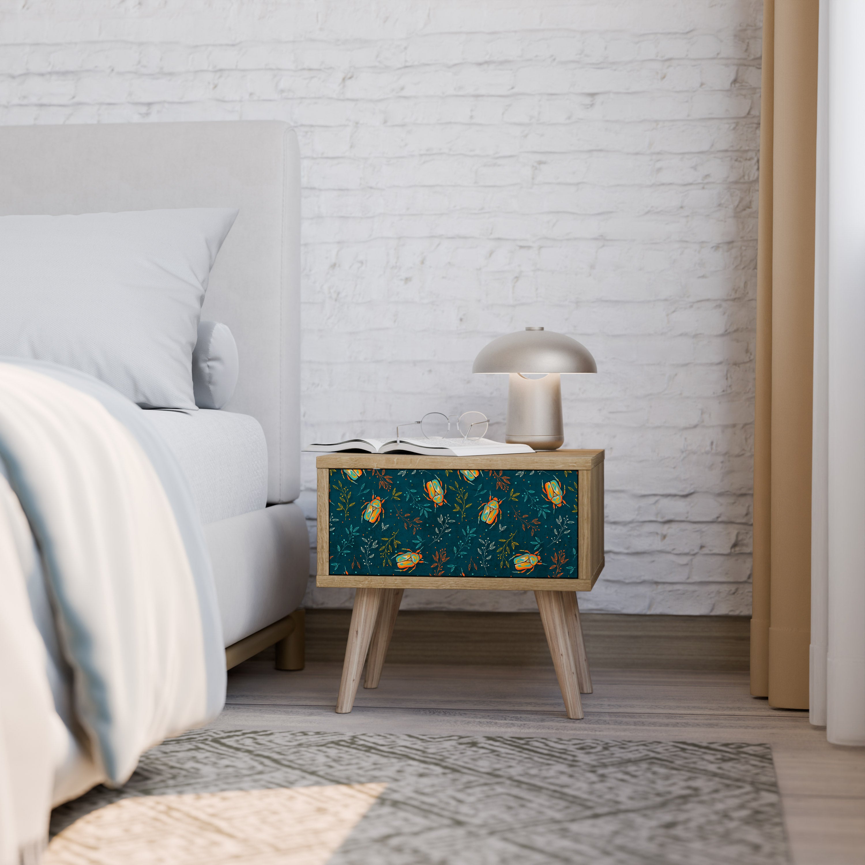 AUTUMN INSECTS Nightstand in Oak Effect