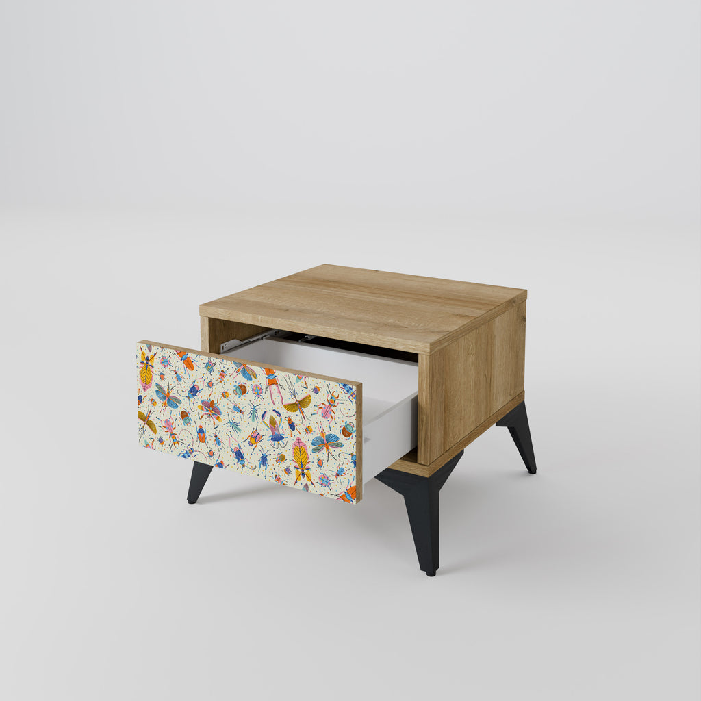 COLORFUL INSECTS Nightstand in Oak Effect