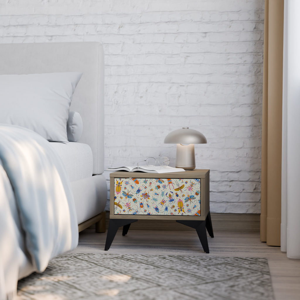 COLORFUL INSECTS Nightstand in Oak Effect