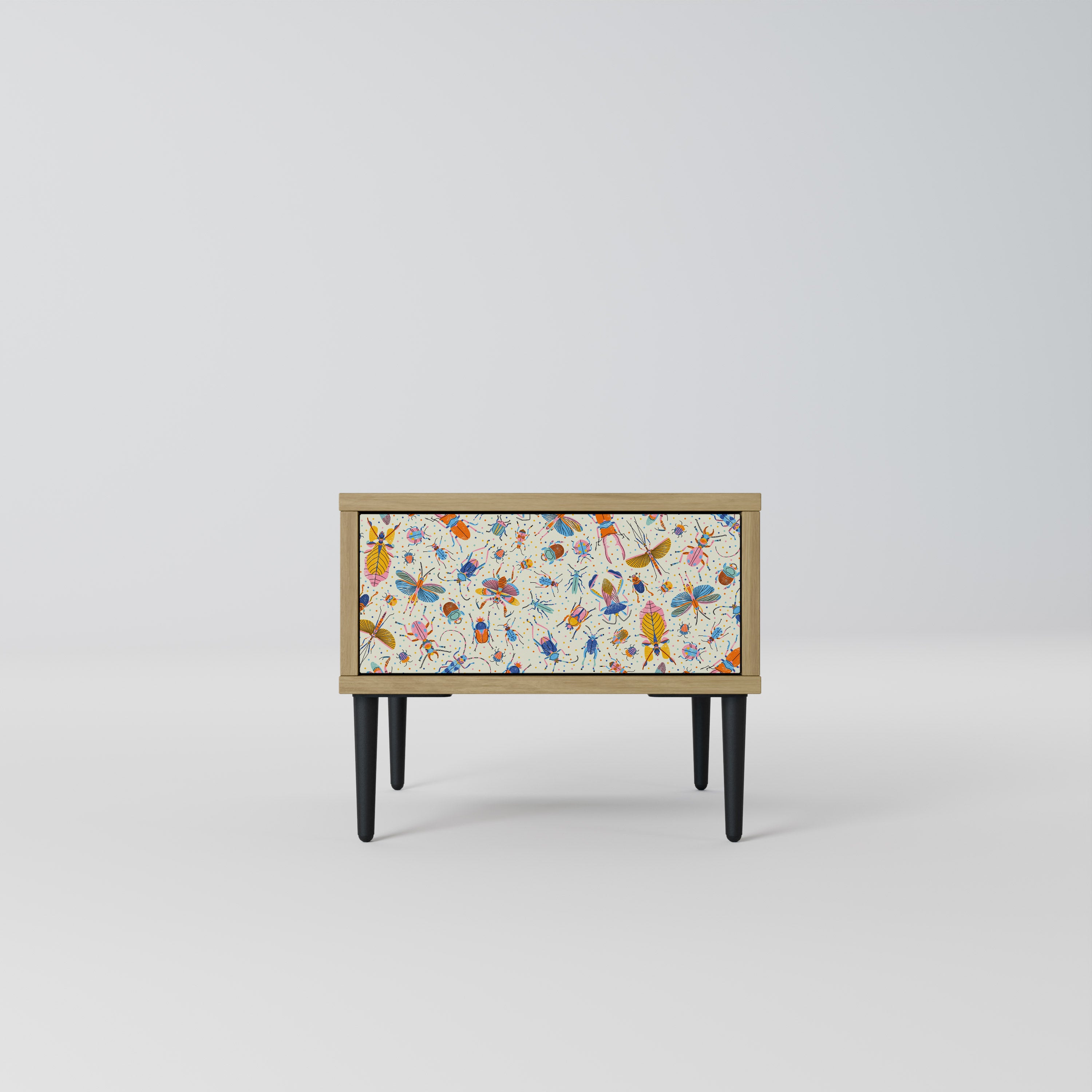 COLORFUL INSECTS Nightstand in Oak Effect
