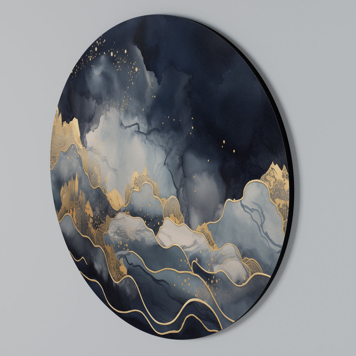 GOLDEN PEAK OF BLUE Arte de pared redondo
