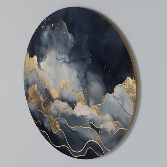 GOLDEN PEAK OF BLUE Arte de pared redondo