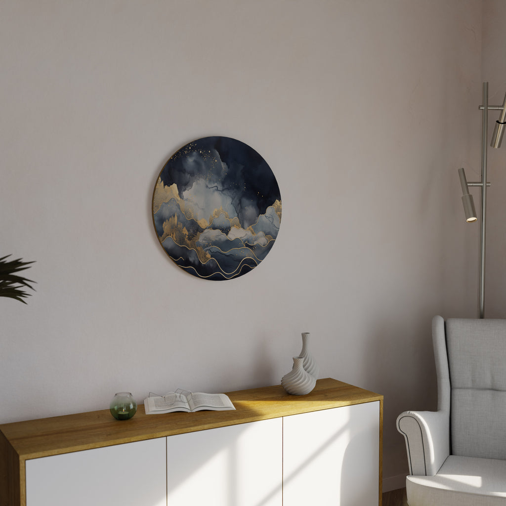 Arte de pared redondo PICO DORADO AZUL