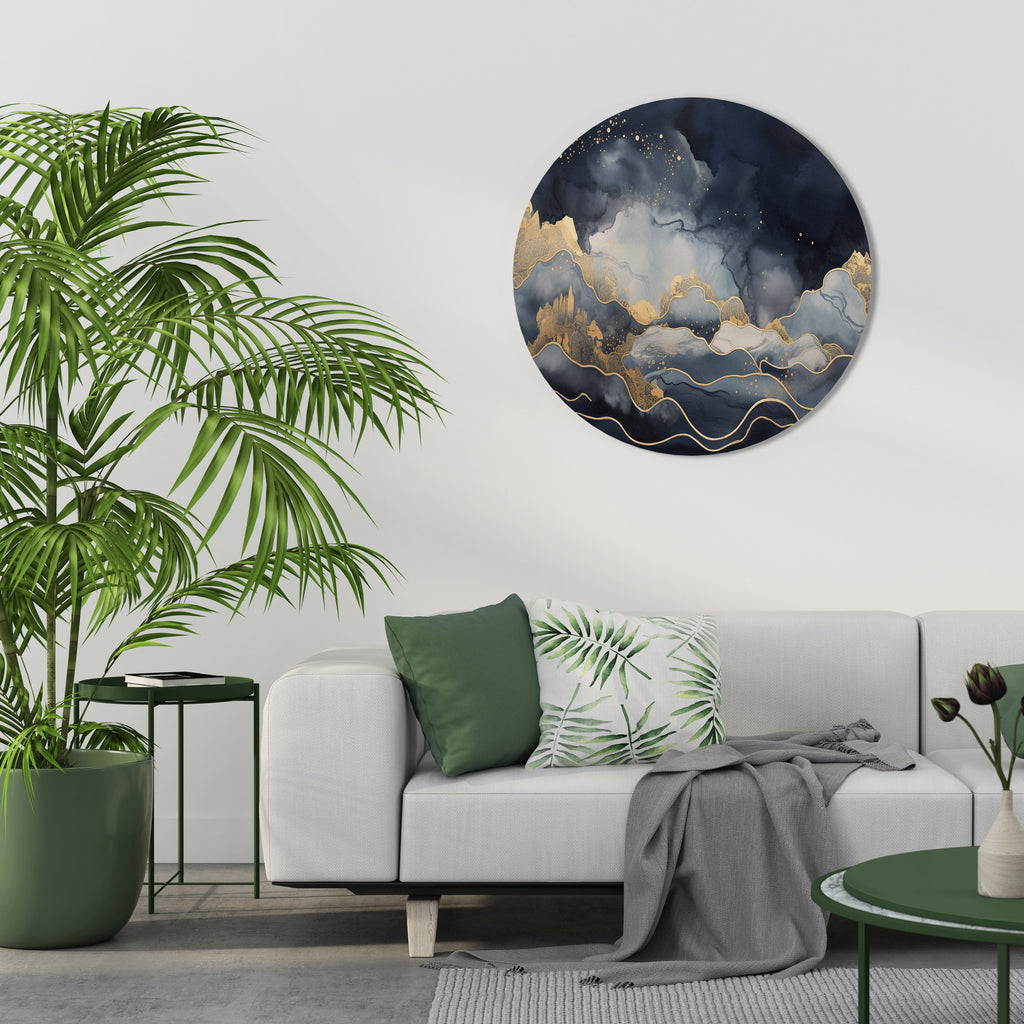Arte de pared redondo PICO DORADO AZUL