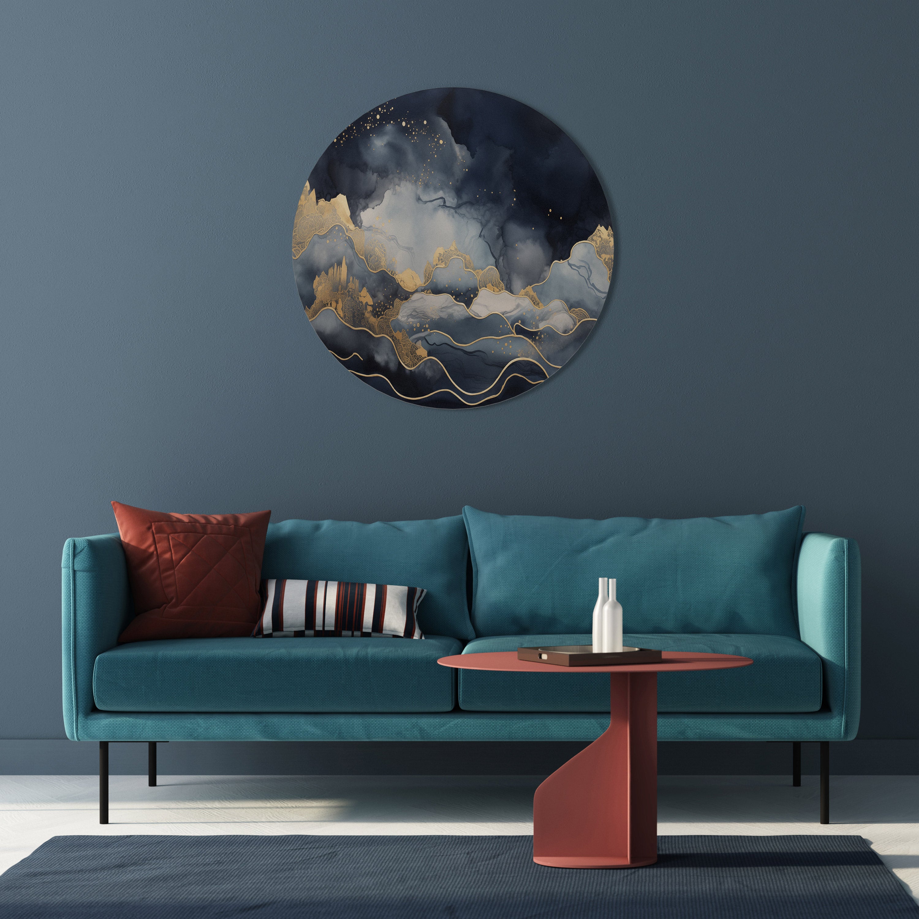 Arte de pared redondo PICO DORADO AZUL