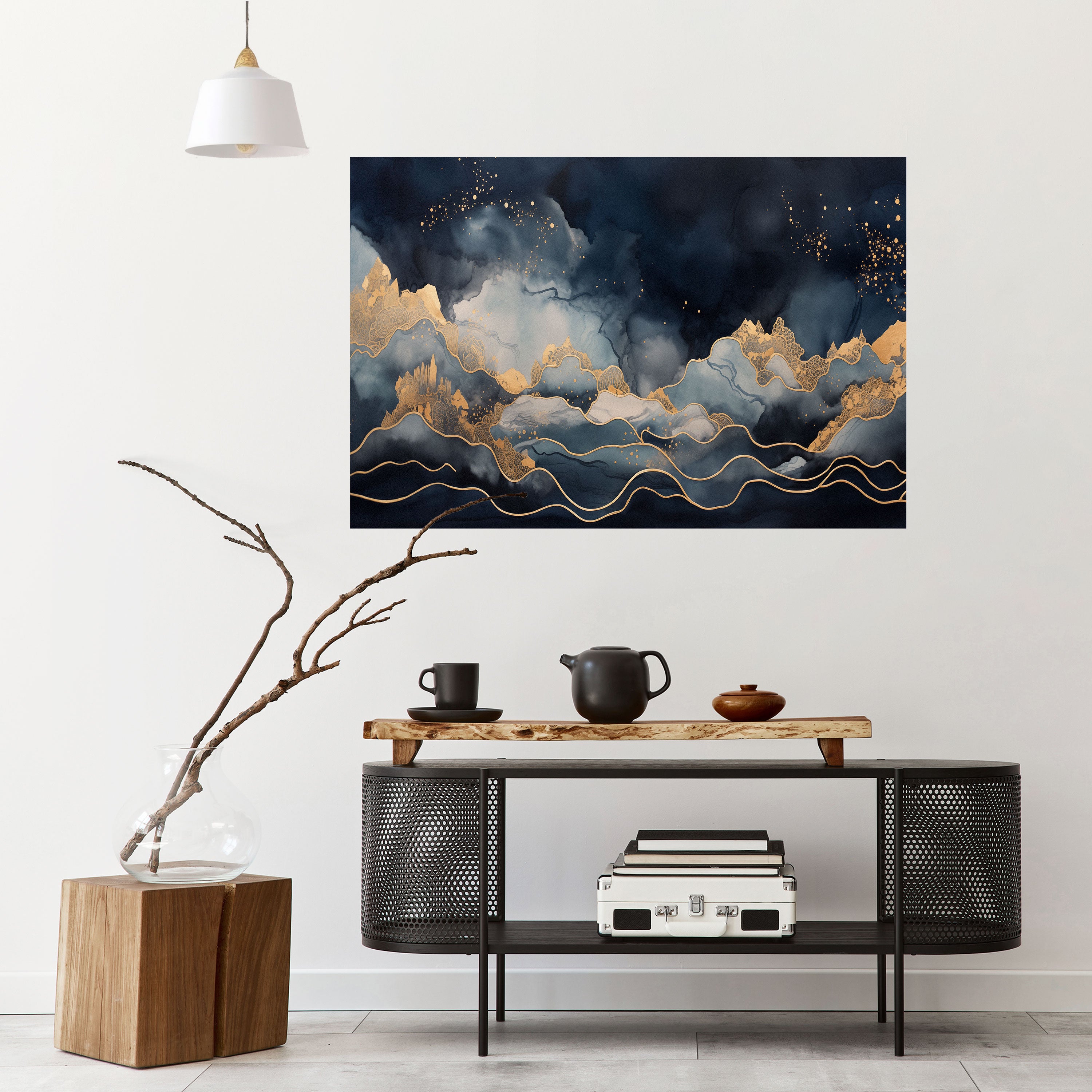 Póster horizontal autoadhesivo "PICO DORADO AZUL"