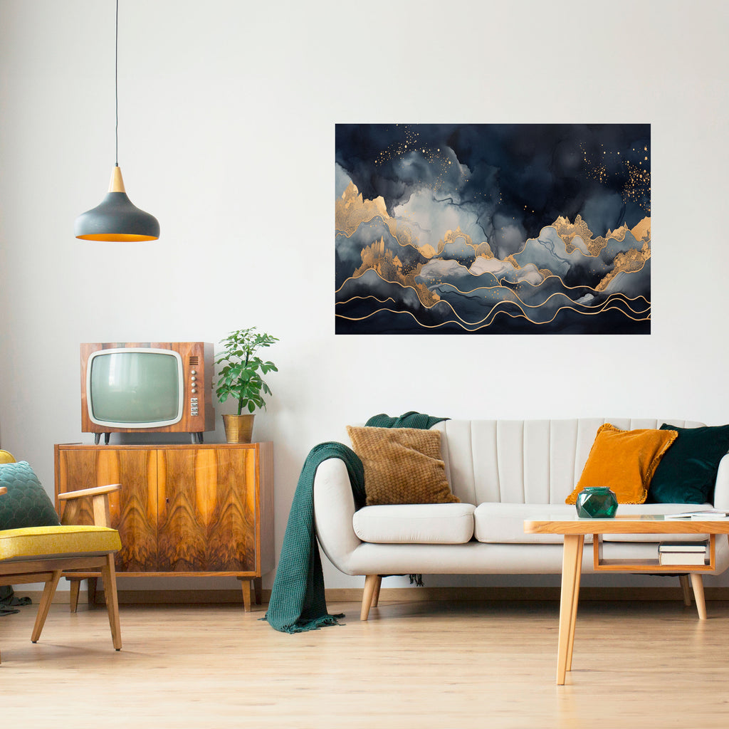 Póster horizontal autoadhesivo "PICO DORADO AZUL"