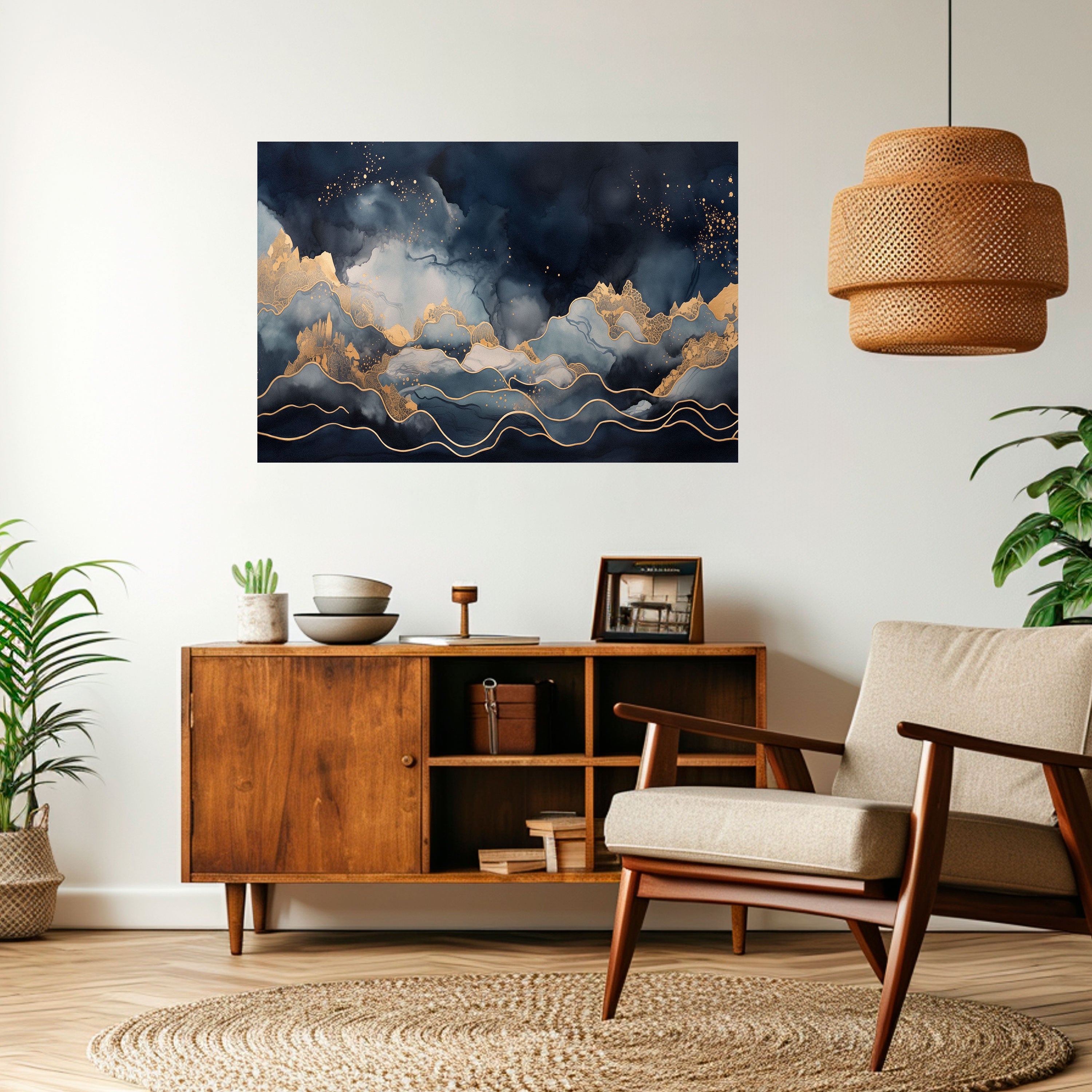 Póster horizontal autoadhesivo "PICO DORADO AZUL"