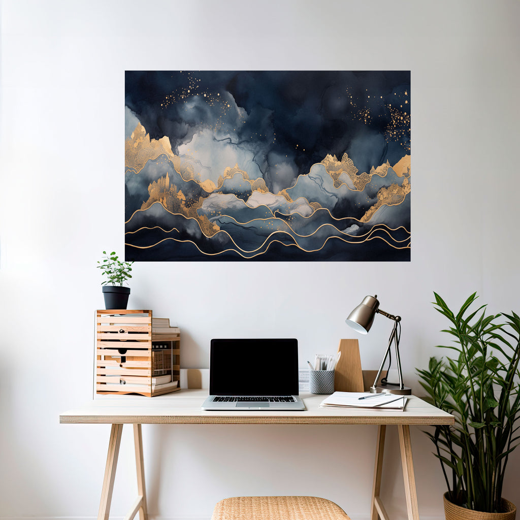 Póster horizontal autoadhesivo "PICO DORADO AZUL"