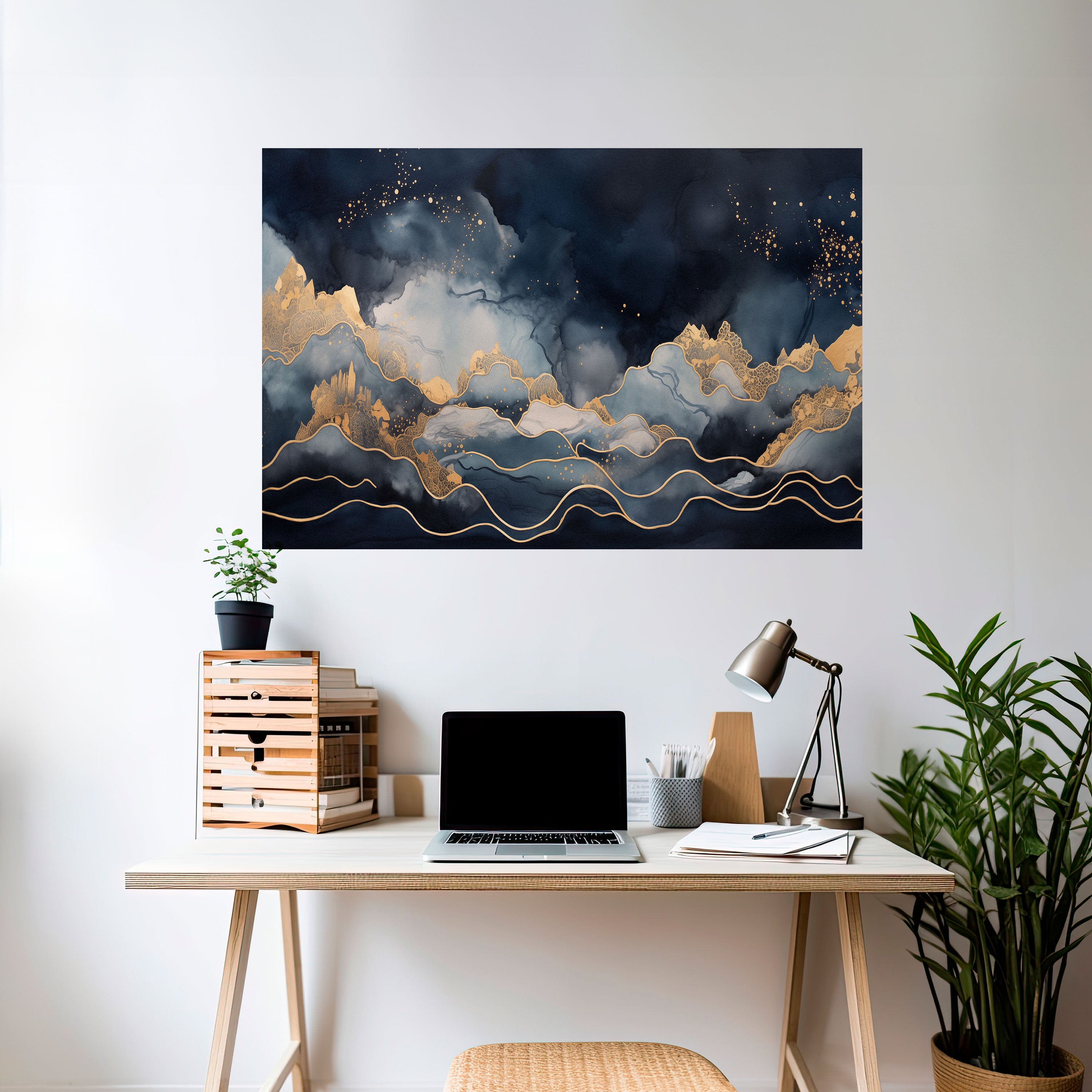 Póster horizontal autoadhesivo "PICO DORADO AZUL"