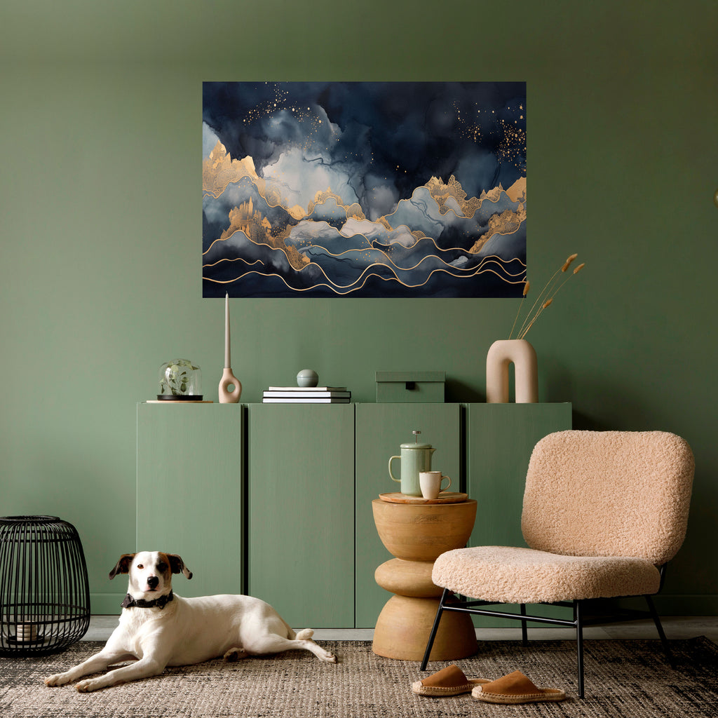 Póster horizontal autoadhesivo "PICO DORADO AZUL"