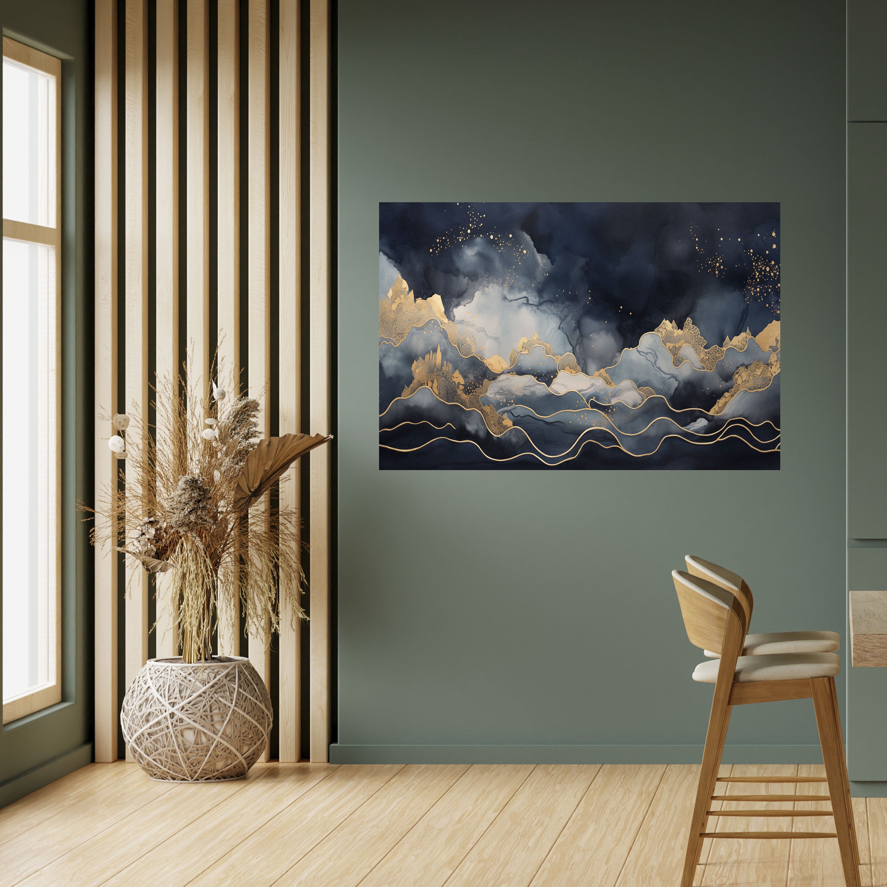 Póster horizontal autoadhesivo "PICO DORADO AZUL"