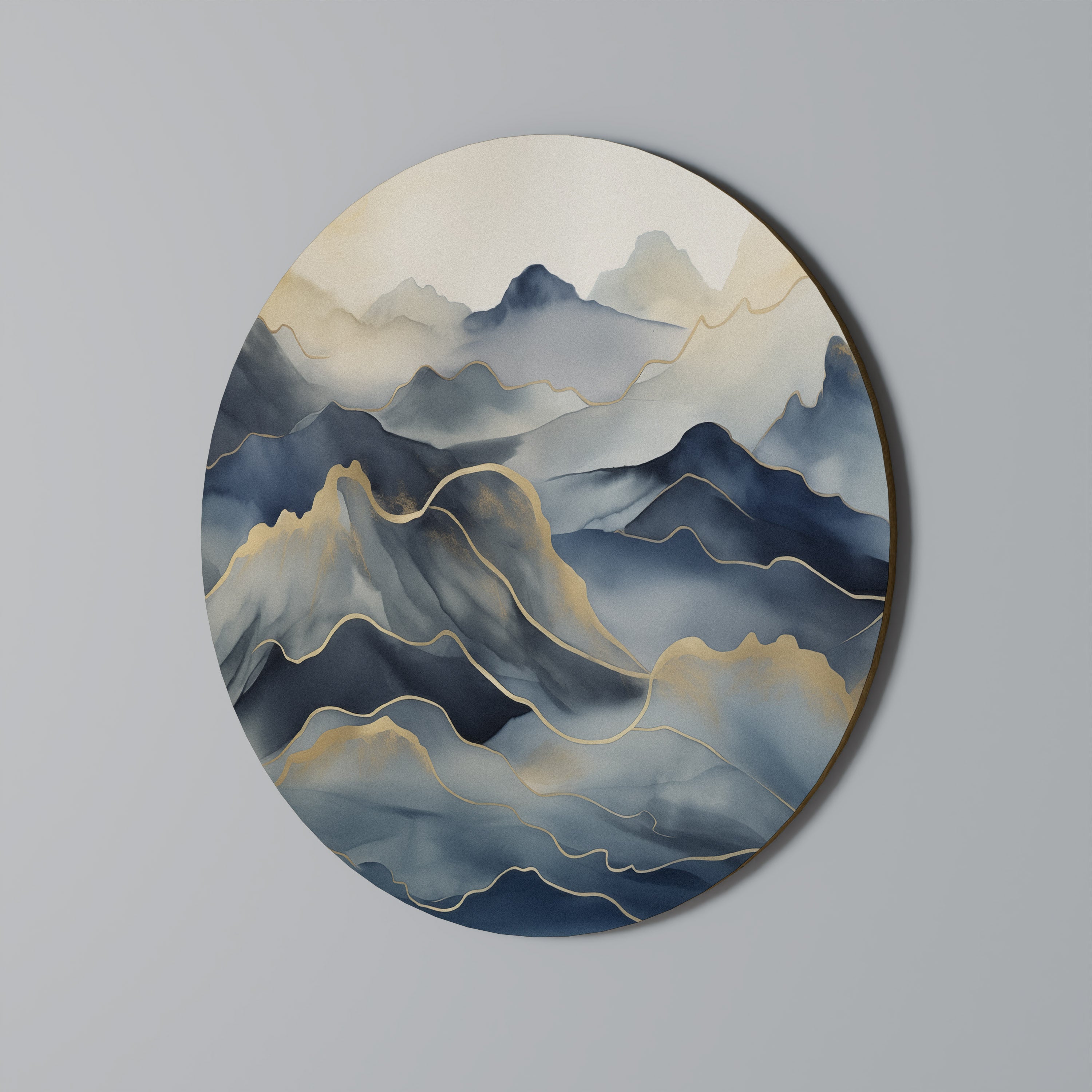 Arte de pared redondo NIEBLA DE MONTAÑA DORADA