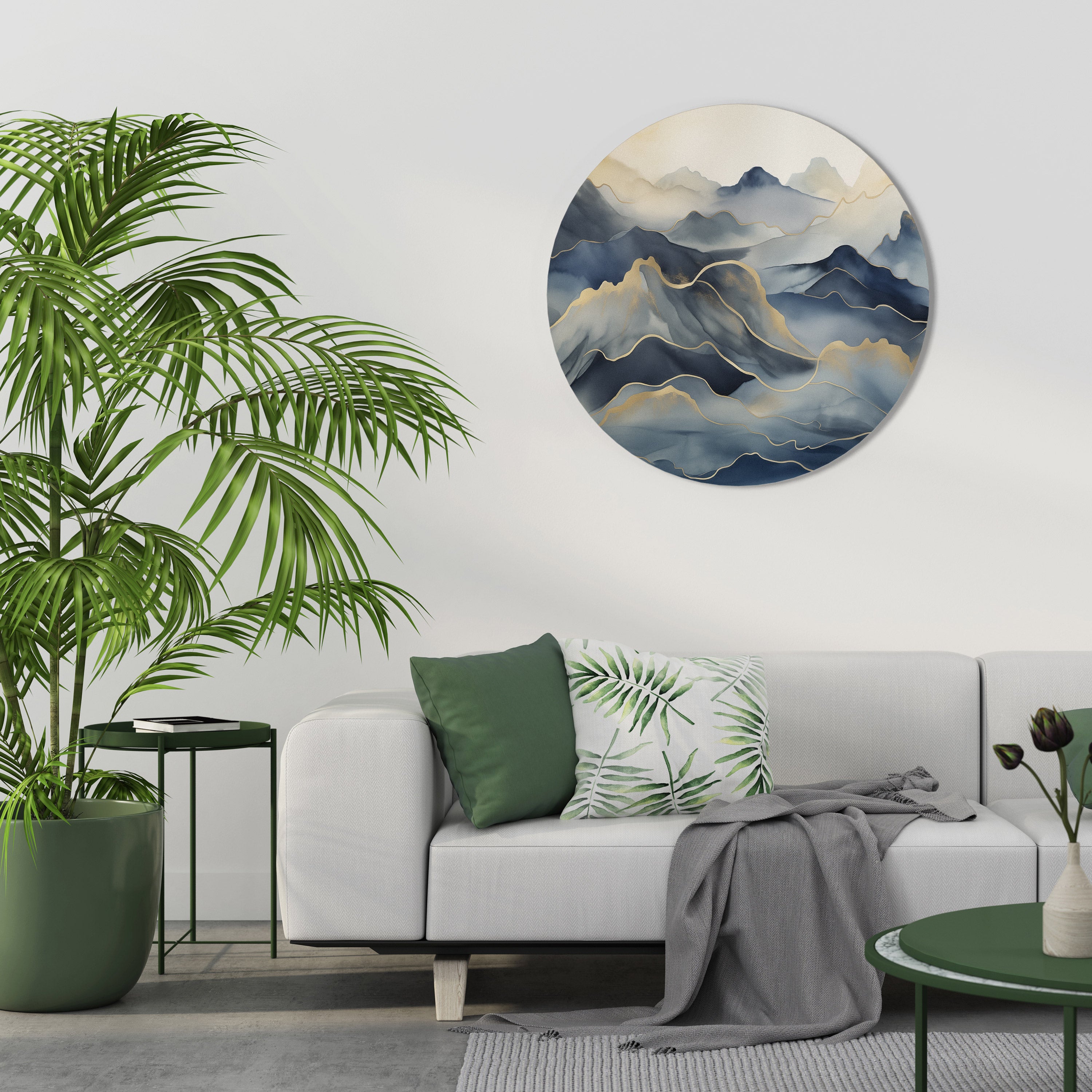 Arte de pared redondo NIEBLA DE MONTAÑA DORADA