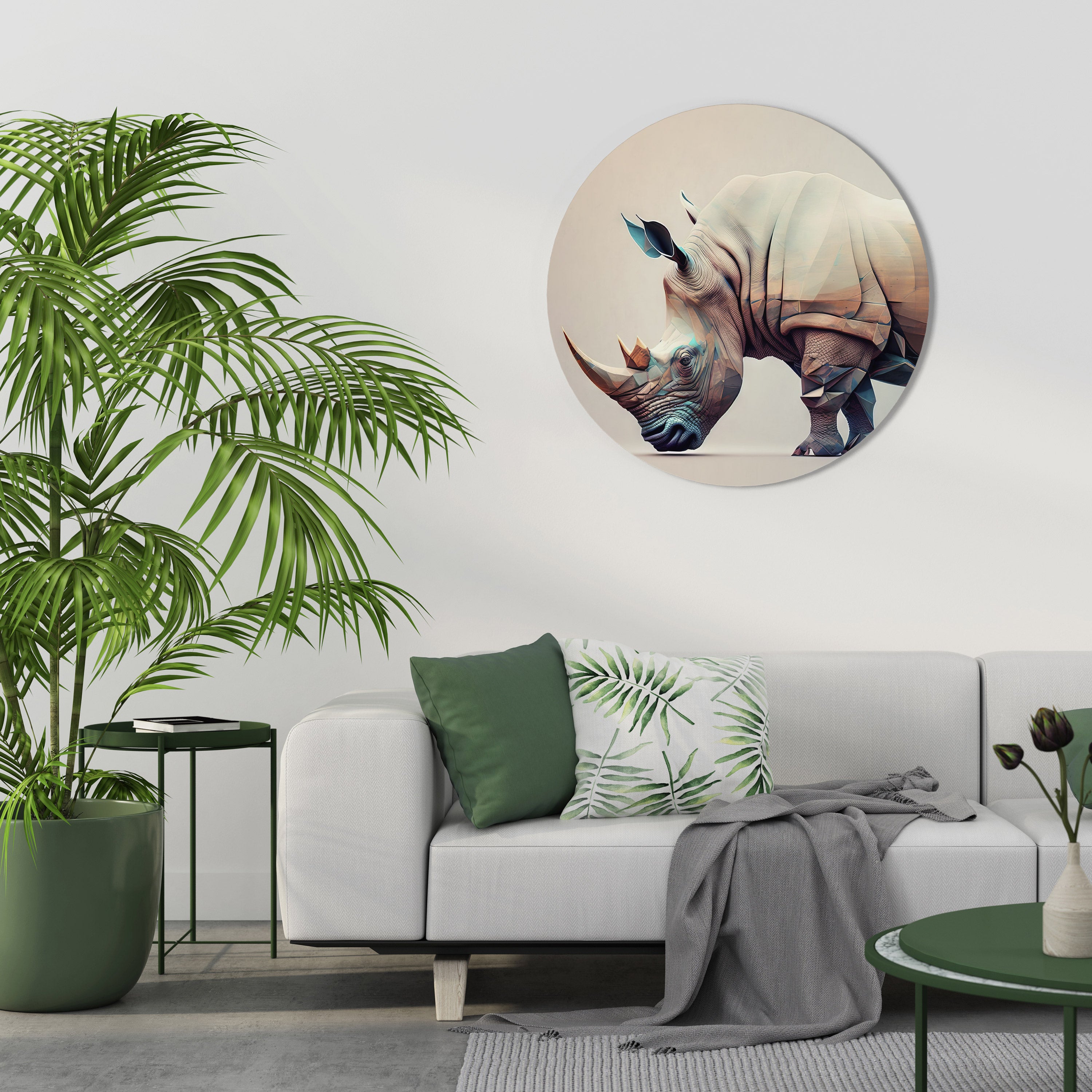 Arte de pared redondo RINOCERONTE FUTURISTA