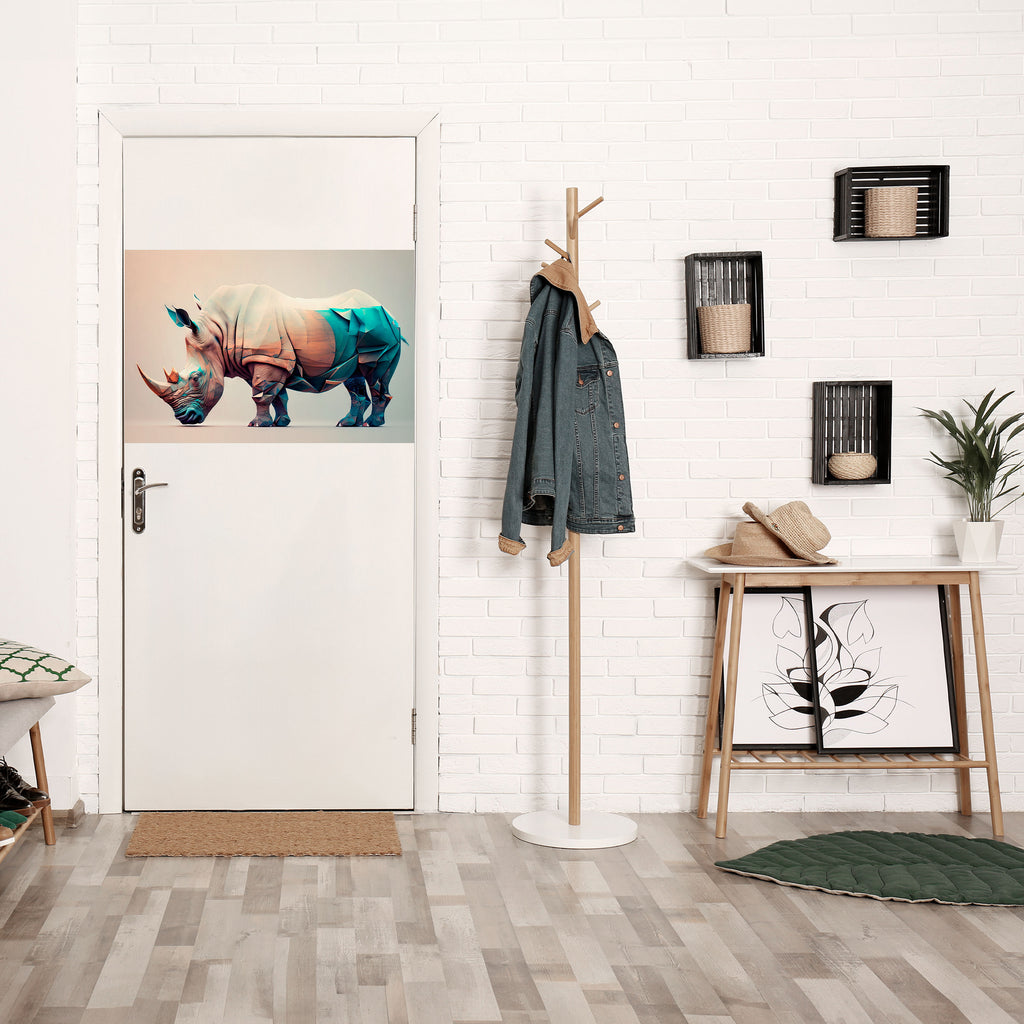 Póster horizontal autoadhesivo de RINOCERONTE FUTURISTA