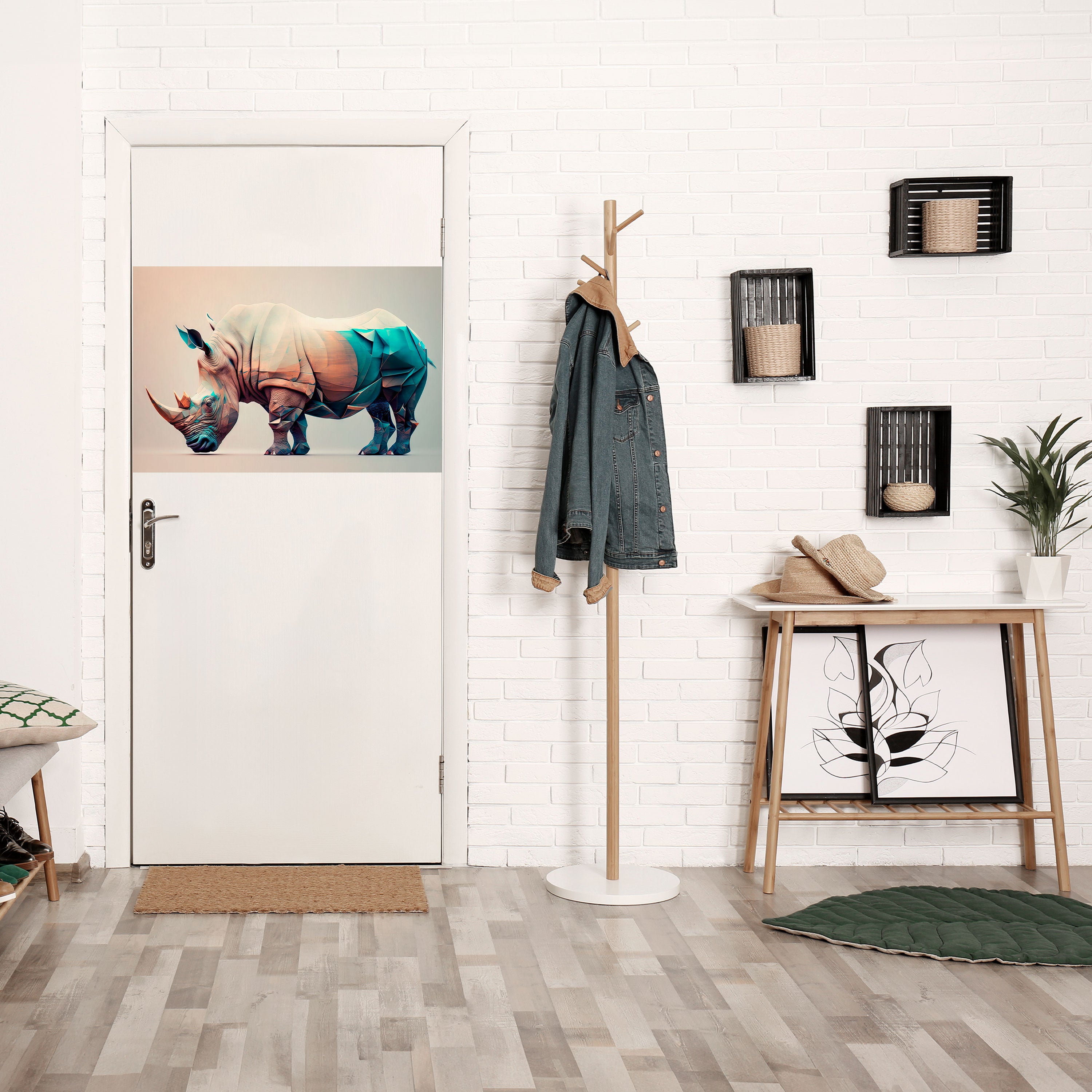 Póster horizontal autoadhesivo de RINOCERONTE FUTURISTA