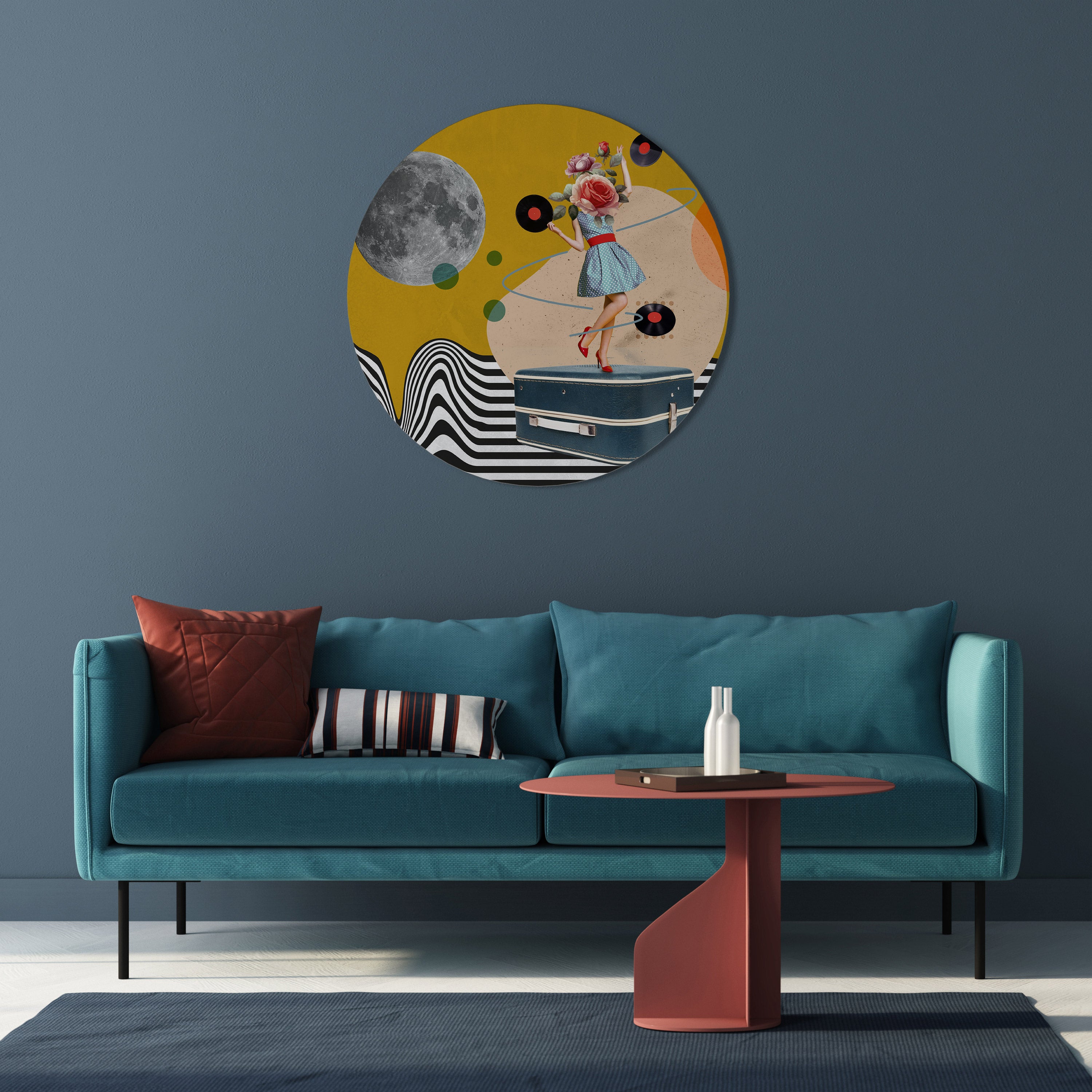 RETROSPECCIÓN DE VINILO Arte de pared redondo