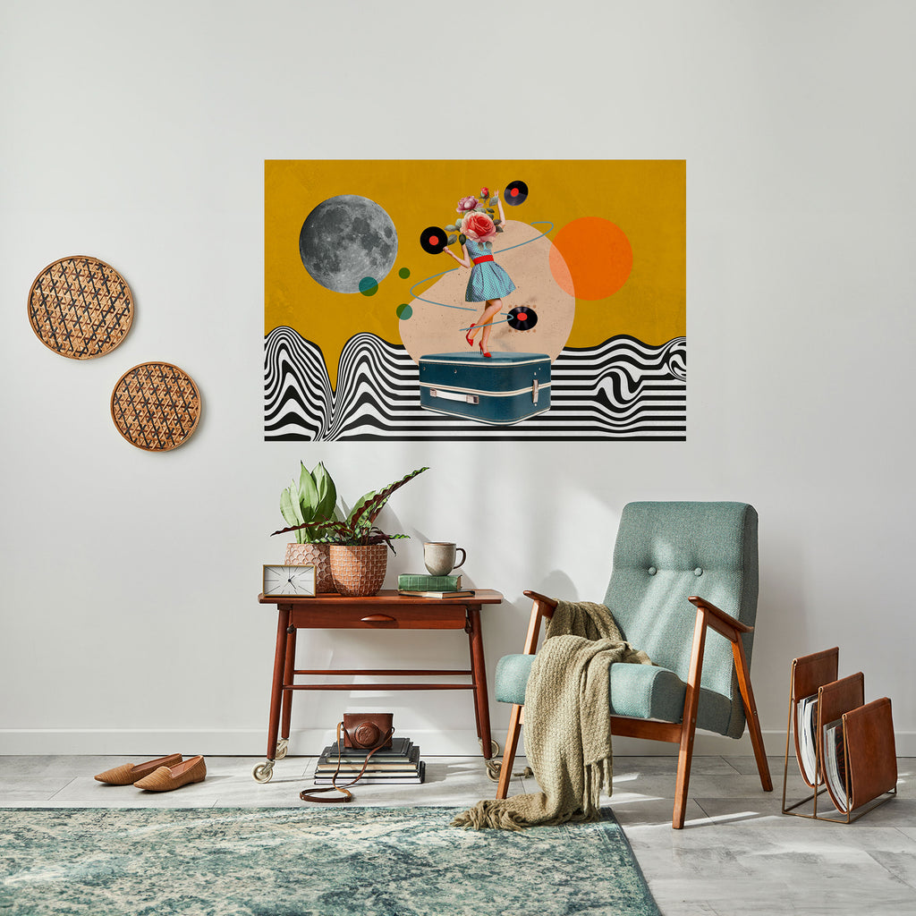 RETROSPECCIÓN DE VINILO Póster horizontal autoadhesivo