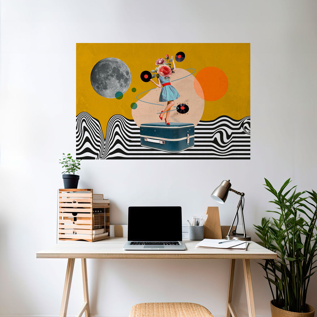 RETROSPECCIÓN DE VINILO Póster horizontal autoadhesivo