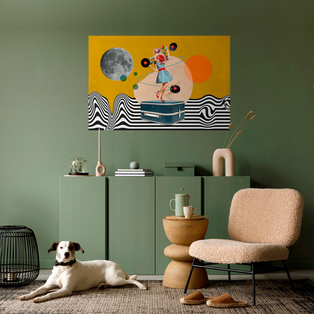 RETROSPECCIÓN DE VINILO Póster horizontal autoadhesivo