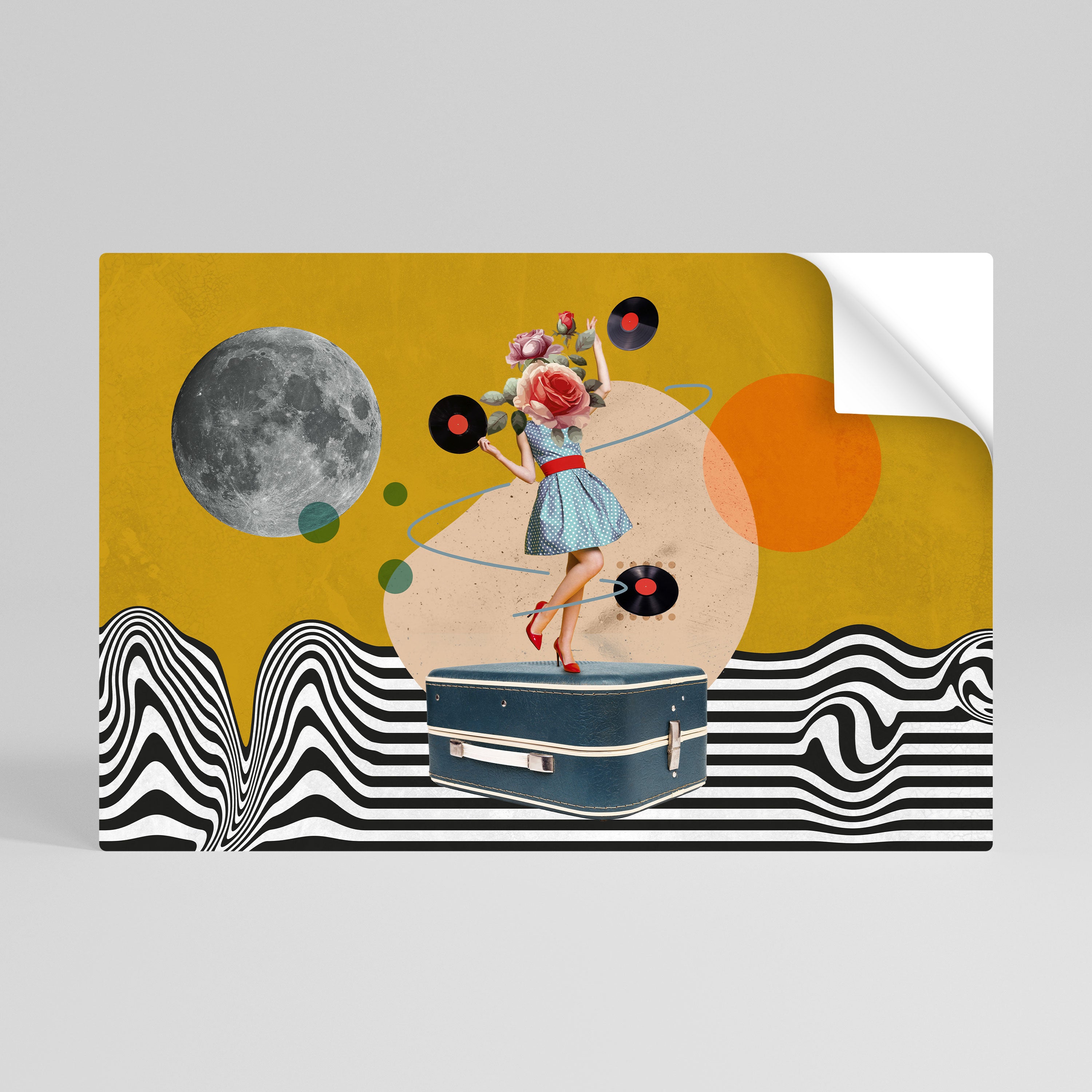 RETROSPECCIÓN DE VINILO Póster horizontal autoadhesivo