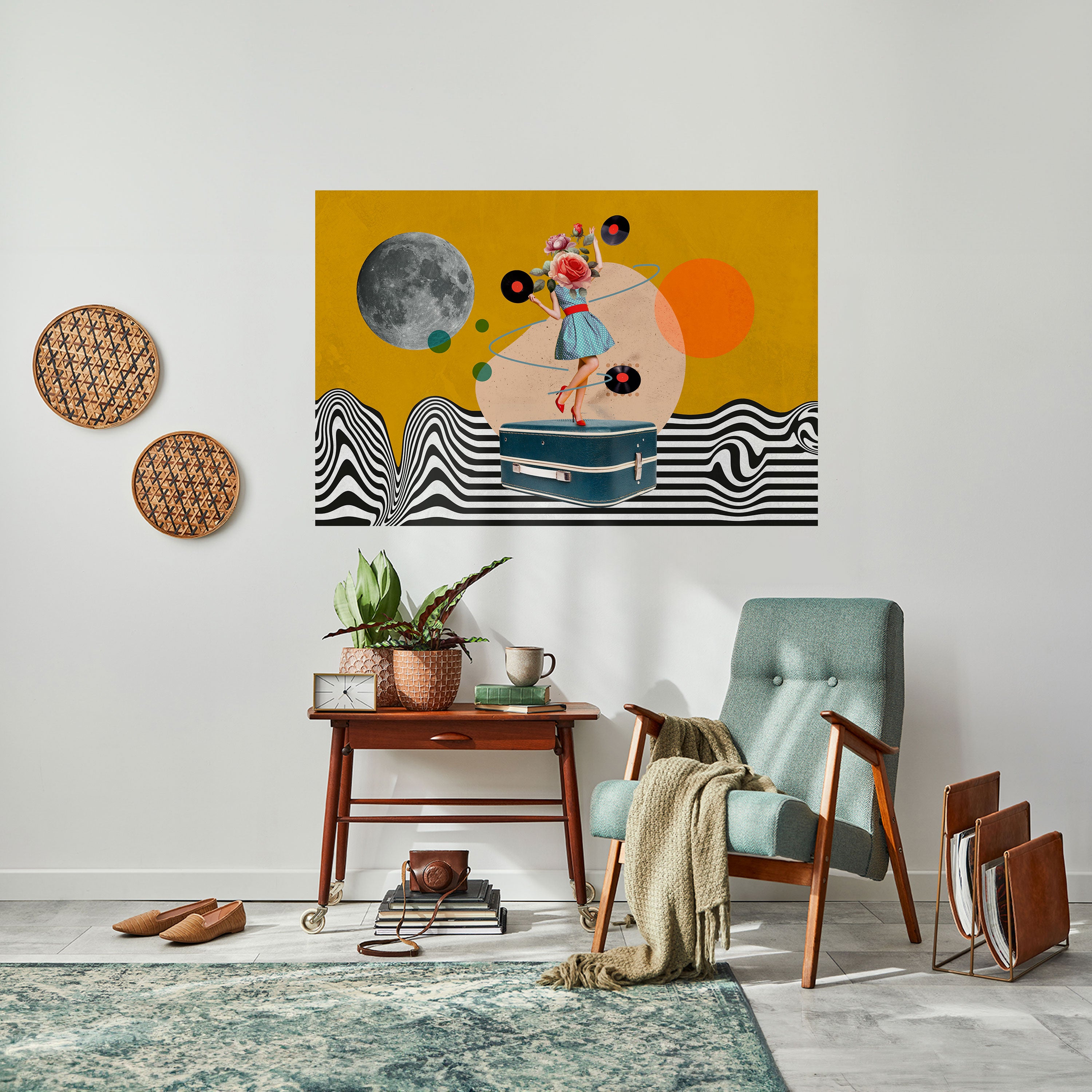 RETROSPECCIÓN DE VINILO Póster horizontal autoadhesivo