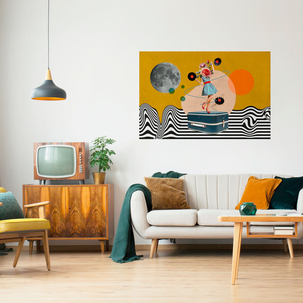 RETROSPECCIÓN DE VINILO Póster horizontal autoadhesivo