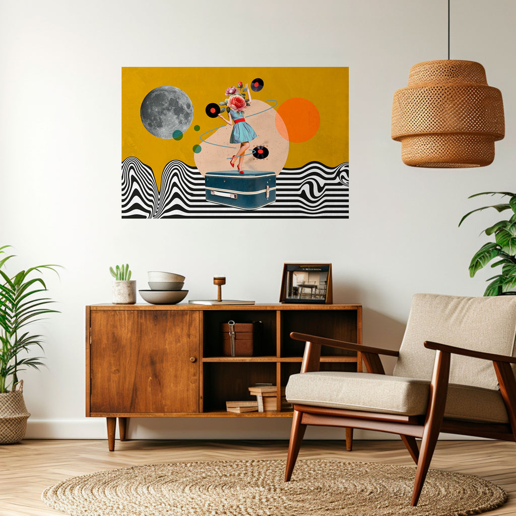 RETROSPECCIÓN DE VINILO Póster horizontal autoadhesivo