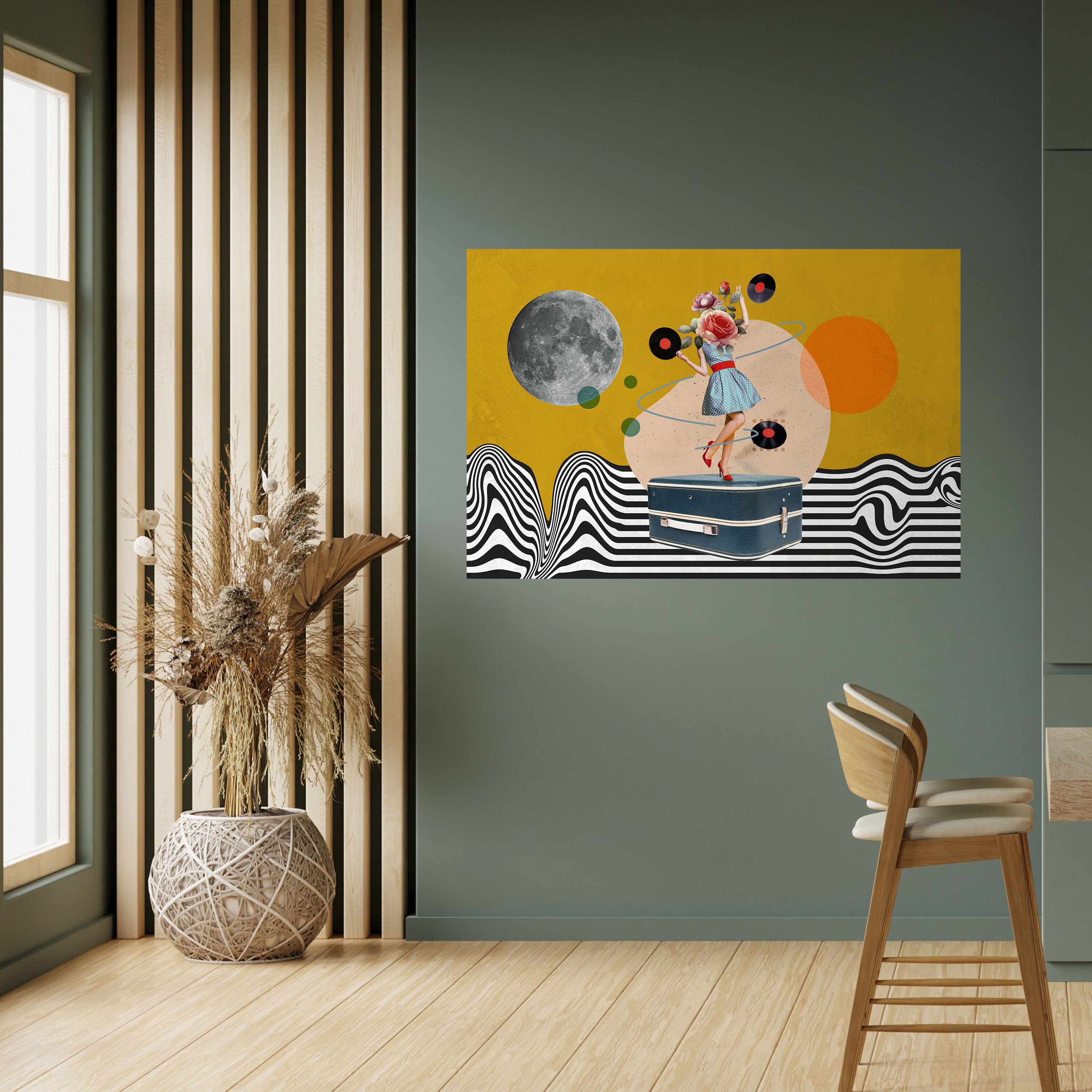 RETROSPECCIÓN DE VINILO Póster horizontal autoadhesivo