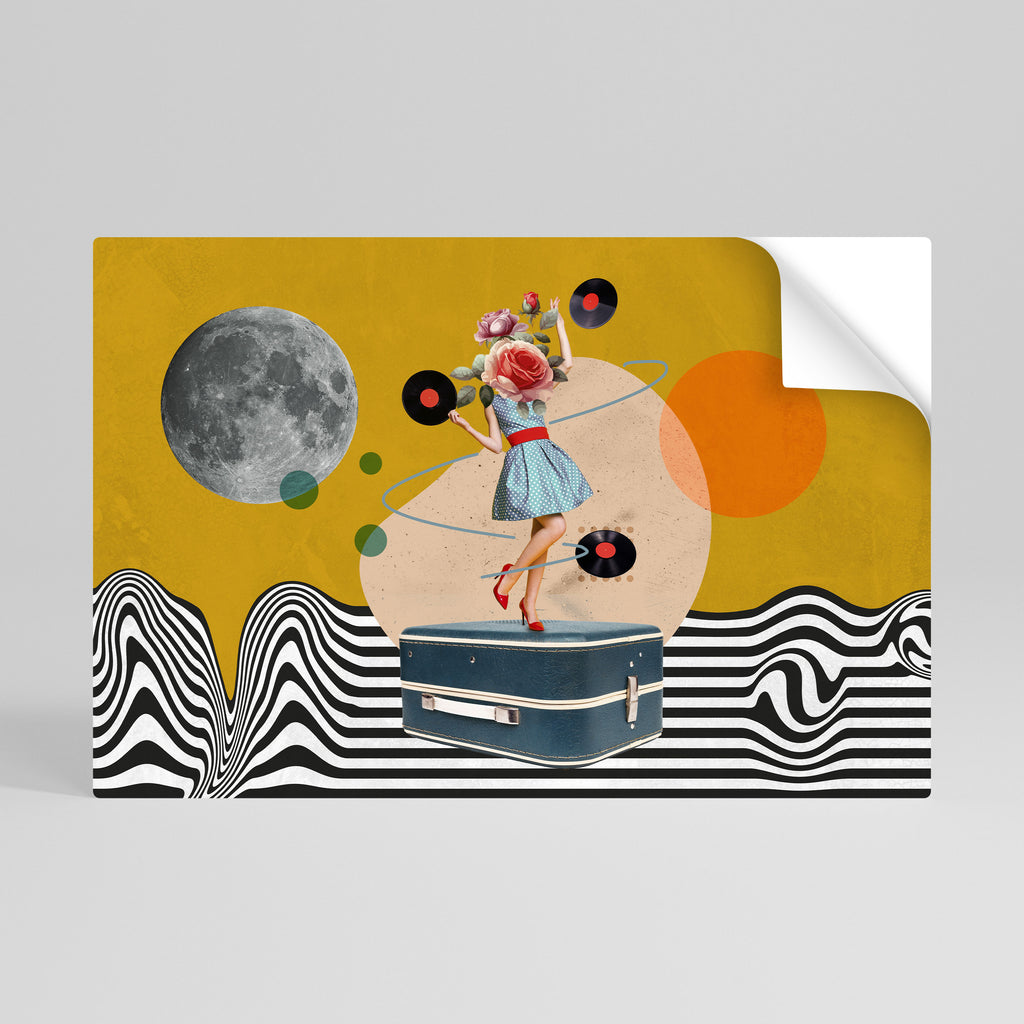 RETROSPECCIÓN DE VINILO Póster horizontal autoadhesivo