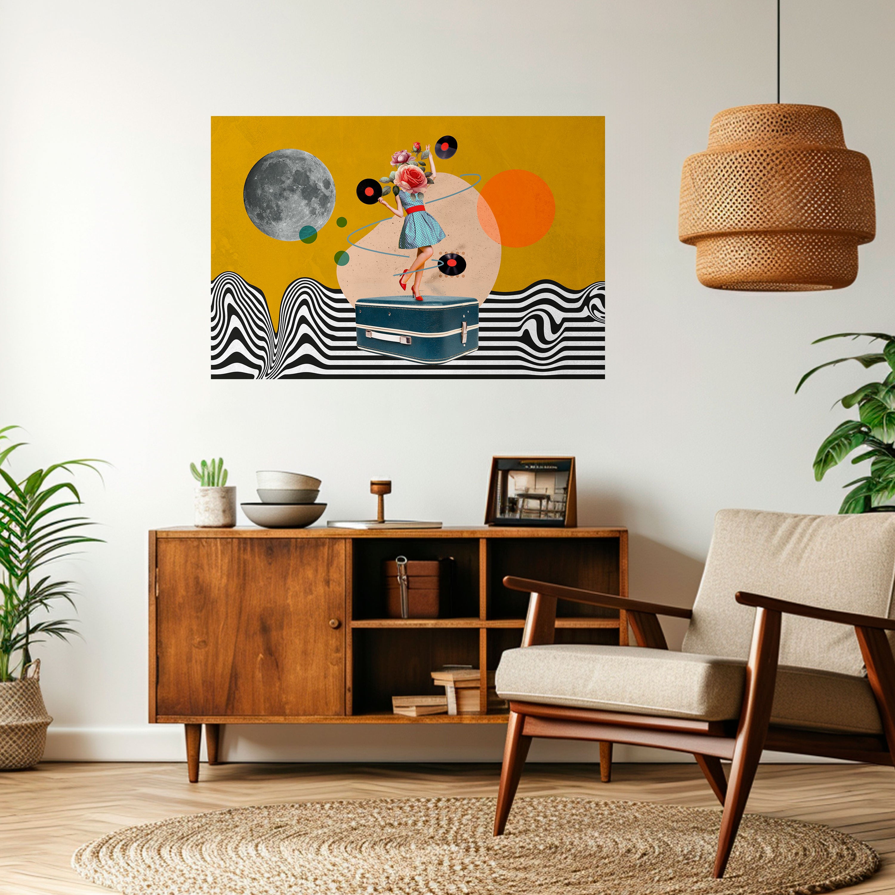 RETROSPECCIÓN DE VINILO Póster horizontal autoadhesivo