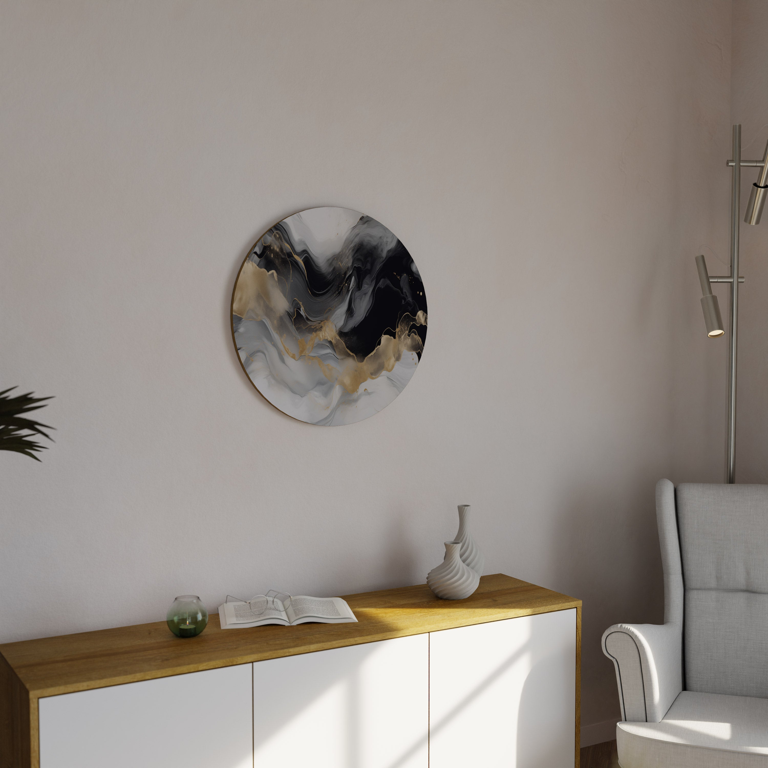 BLACK AND WHITE CONFLUENCE Round Wall Art